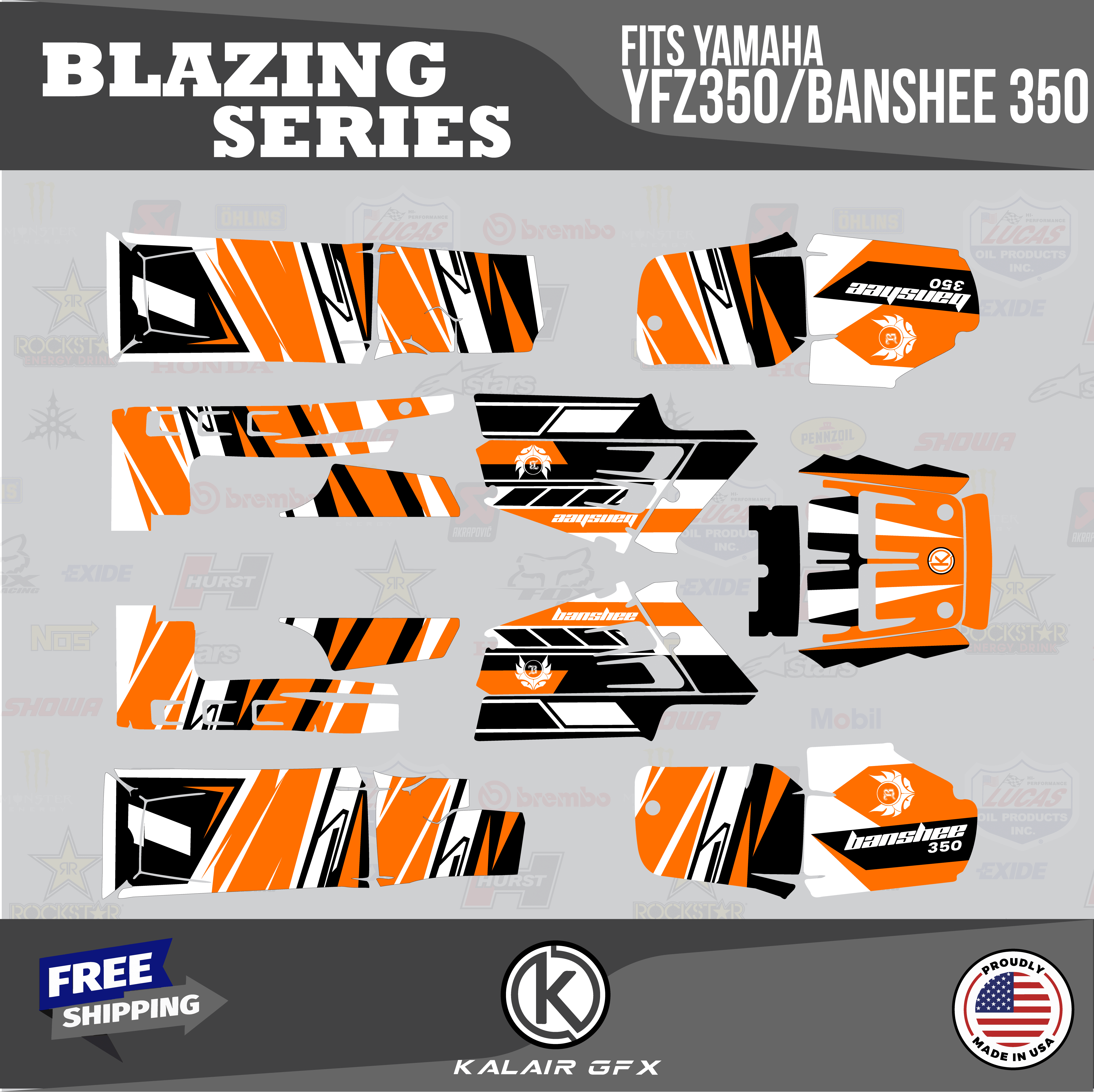Kalair GFX Graphics Kit for Yamaha ATV BANSHEE 350 (2001-2012) Blazing ...