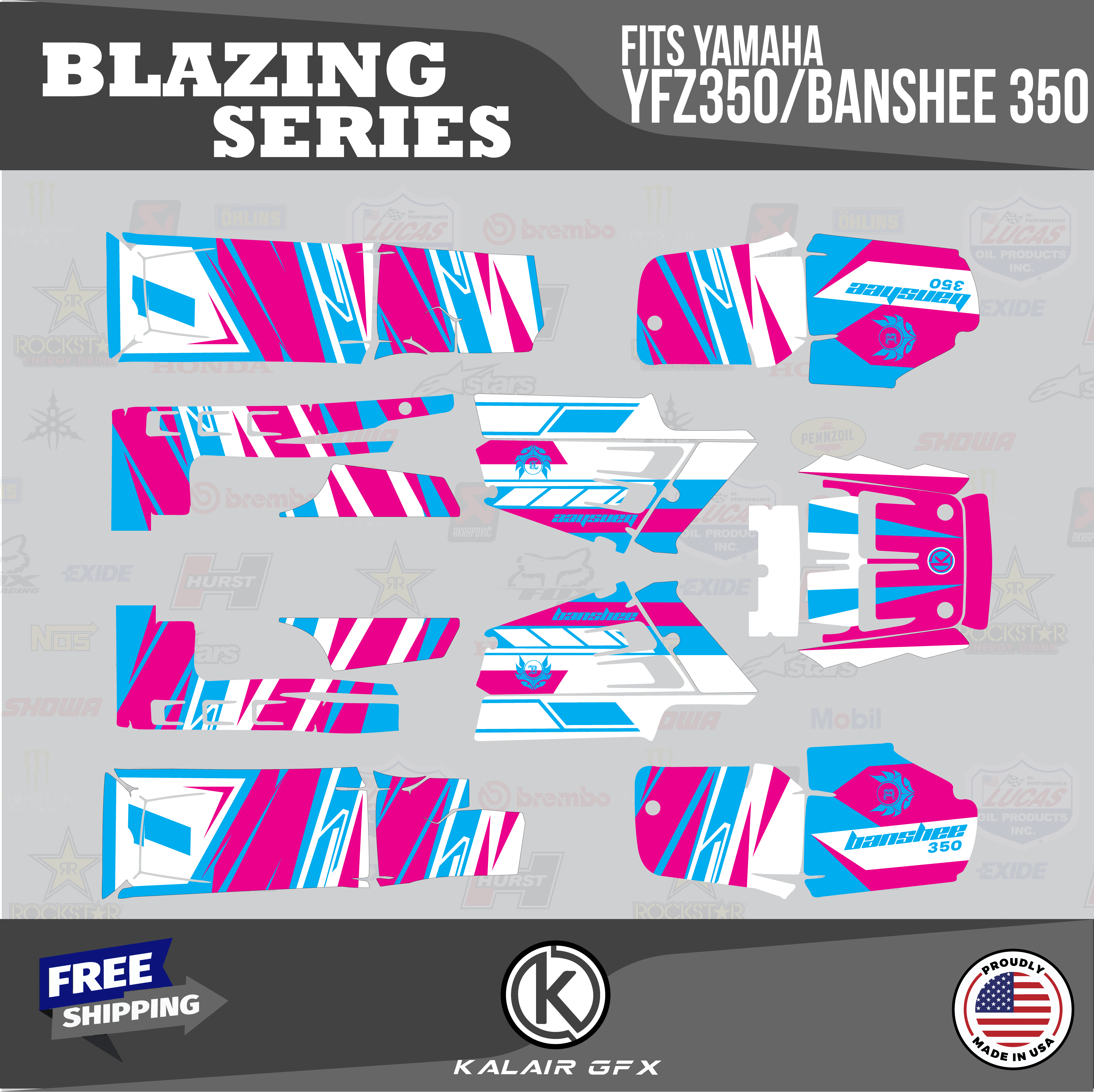 Kalair GFX Graphics Kit for Yamaha ATV BANSHEE 350 (2001-2012) Blazing ...