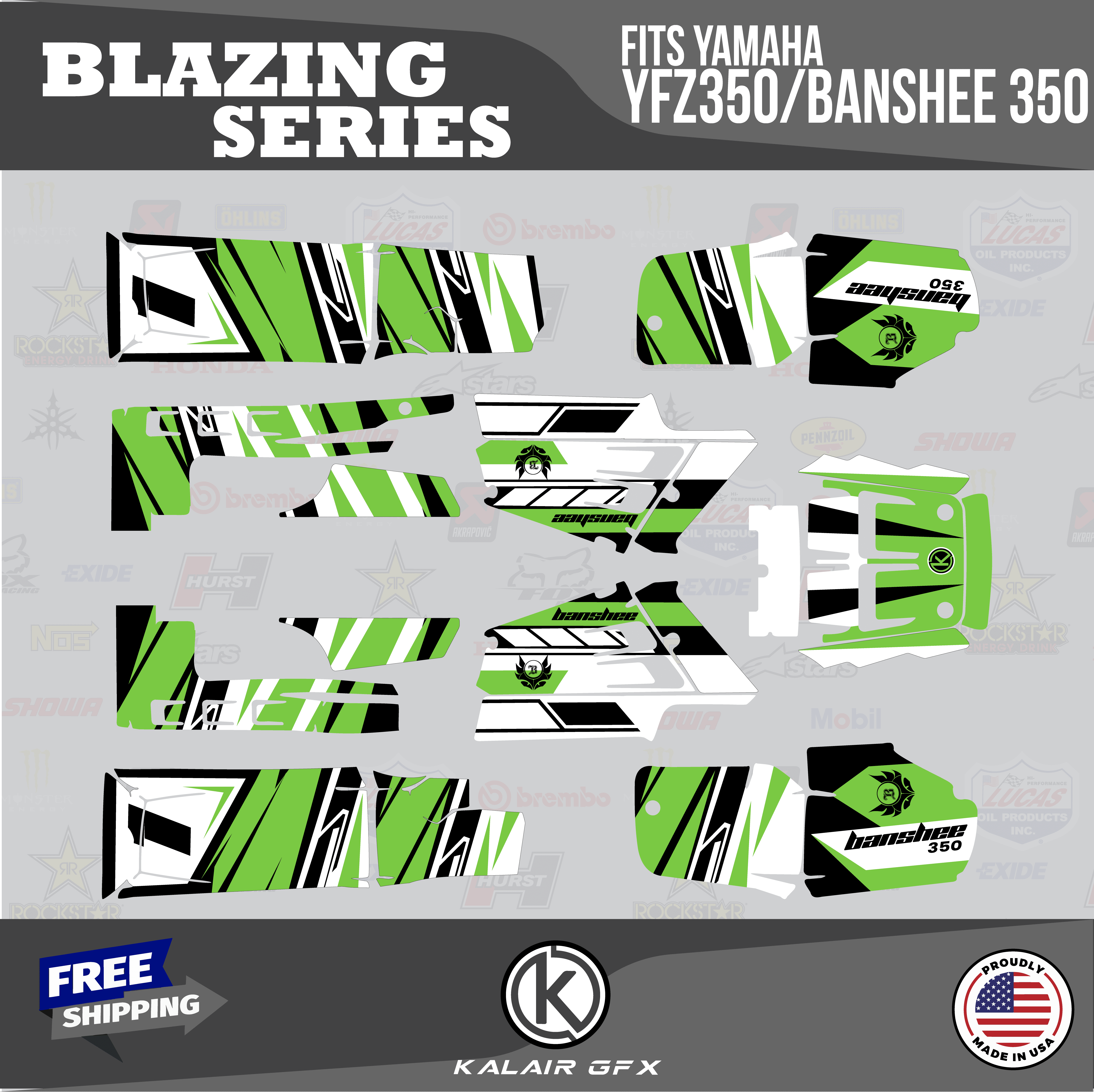 Kalair GFX Graphics Kit for Yamaha ATV BANSHEE 350 (2001-2012) Blazing ...