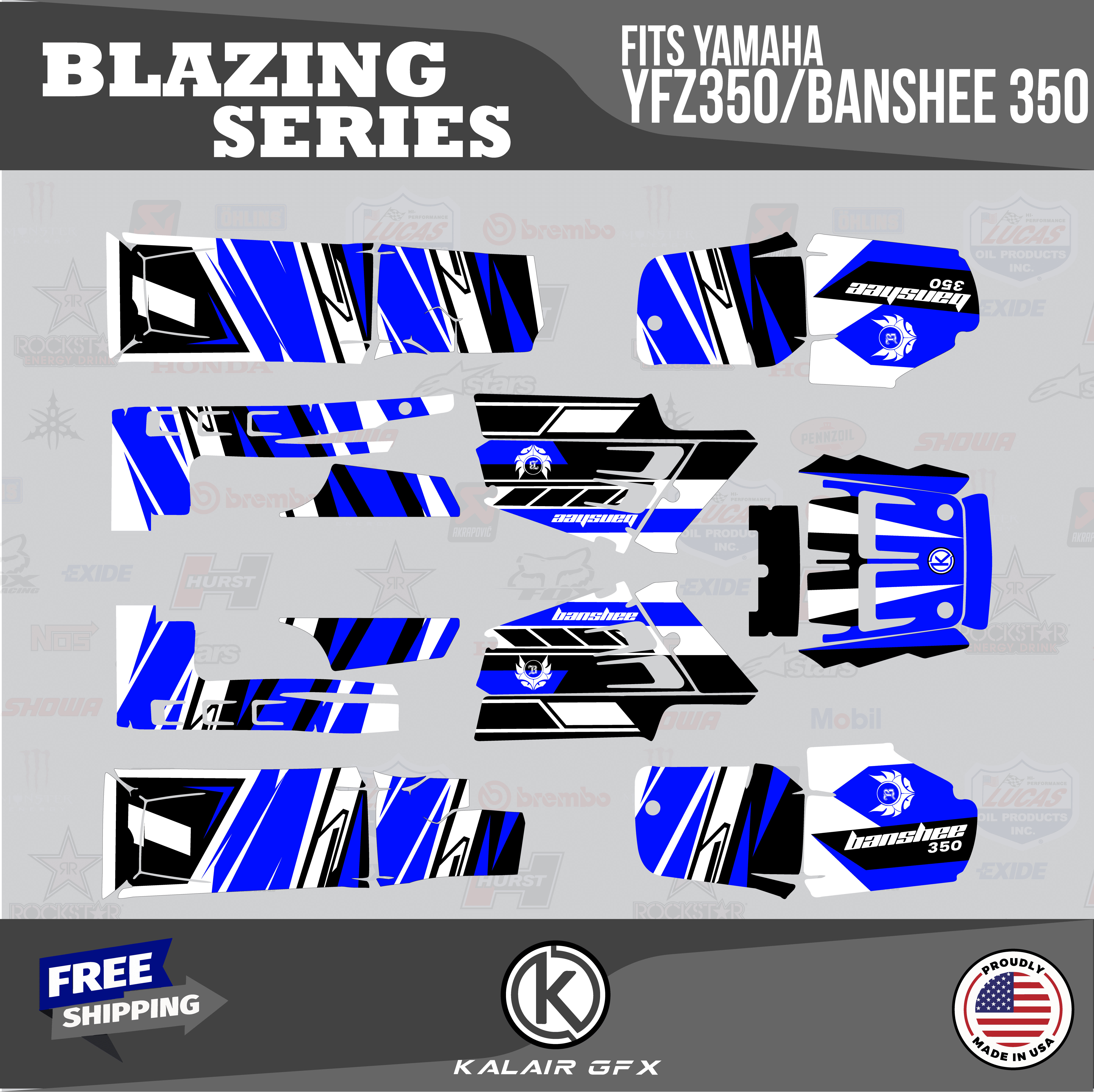 Kalair GFX Graphics Kit for Yamaha ATV BANSHEE 350 (2001-2012) Blazing ...