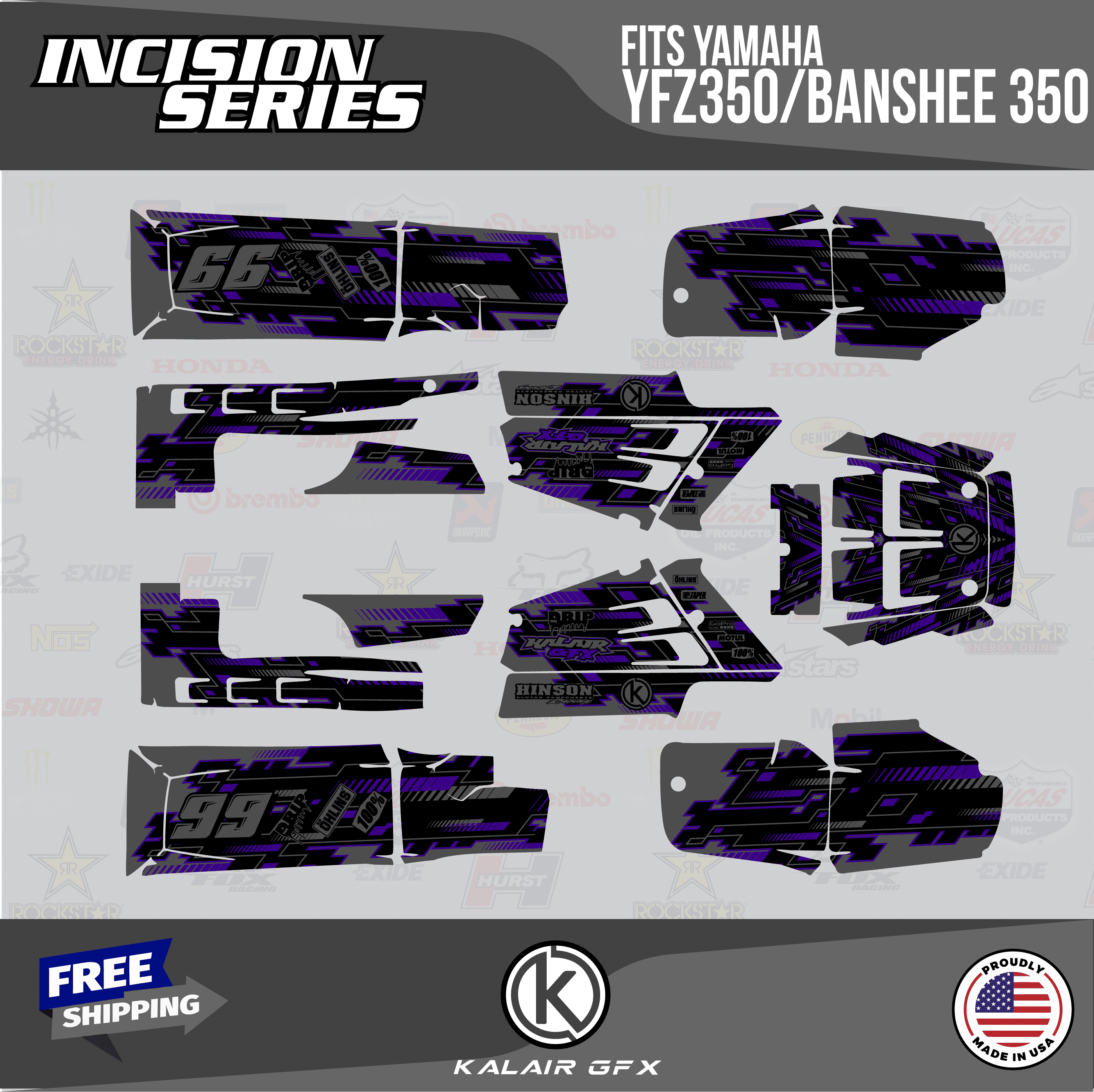 Incision Graphics Kalair GFX Graphics Kit for Yamaha ATV BANSHEE 350 (2001-2012) Incision ...