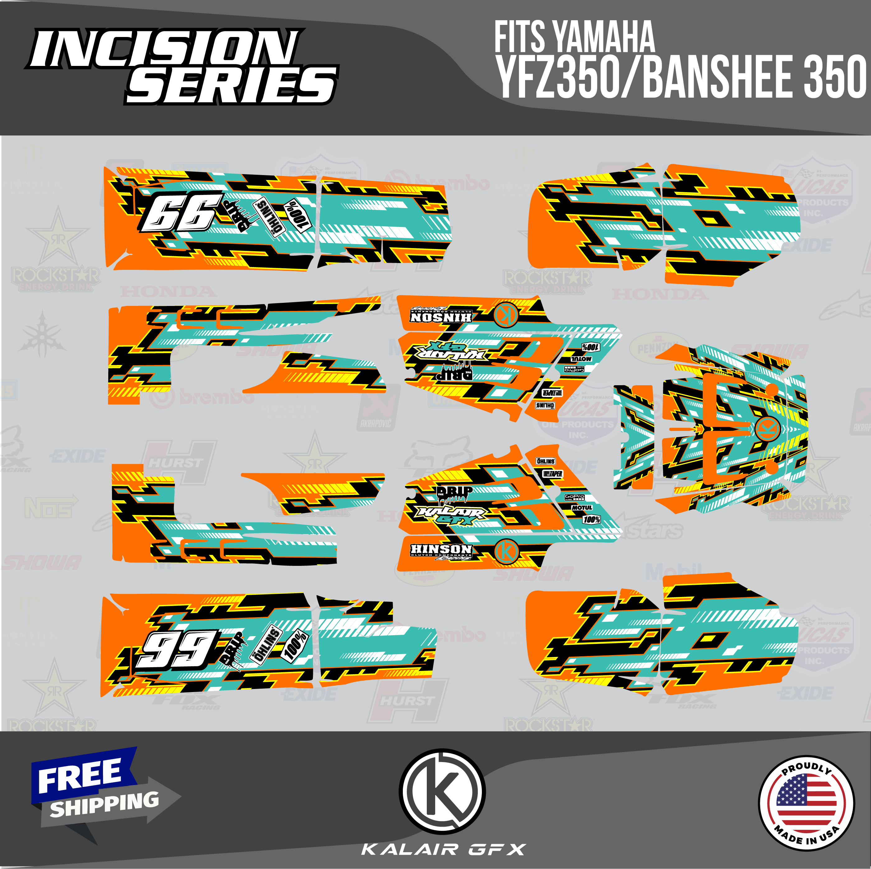 Kalair GFX Graphics Kit for Yamaha ATV BANSHEE 350 (2001-2012) Incision ...