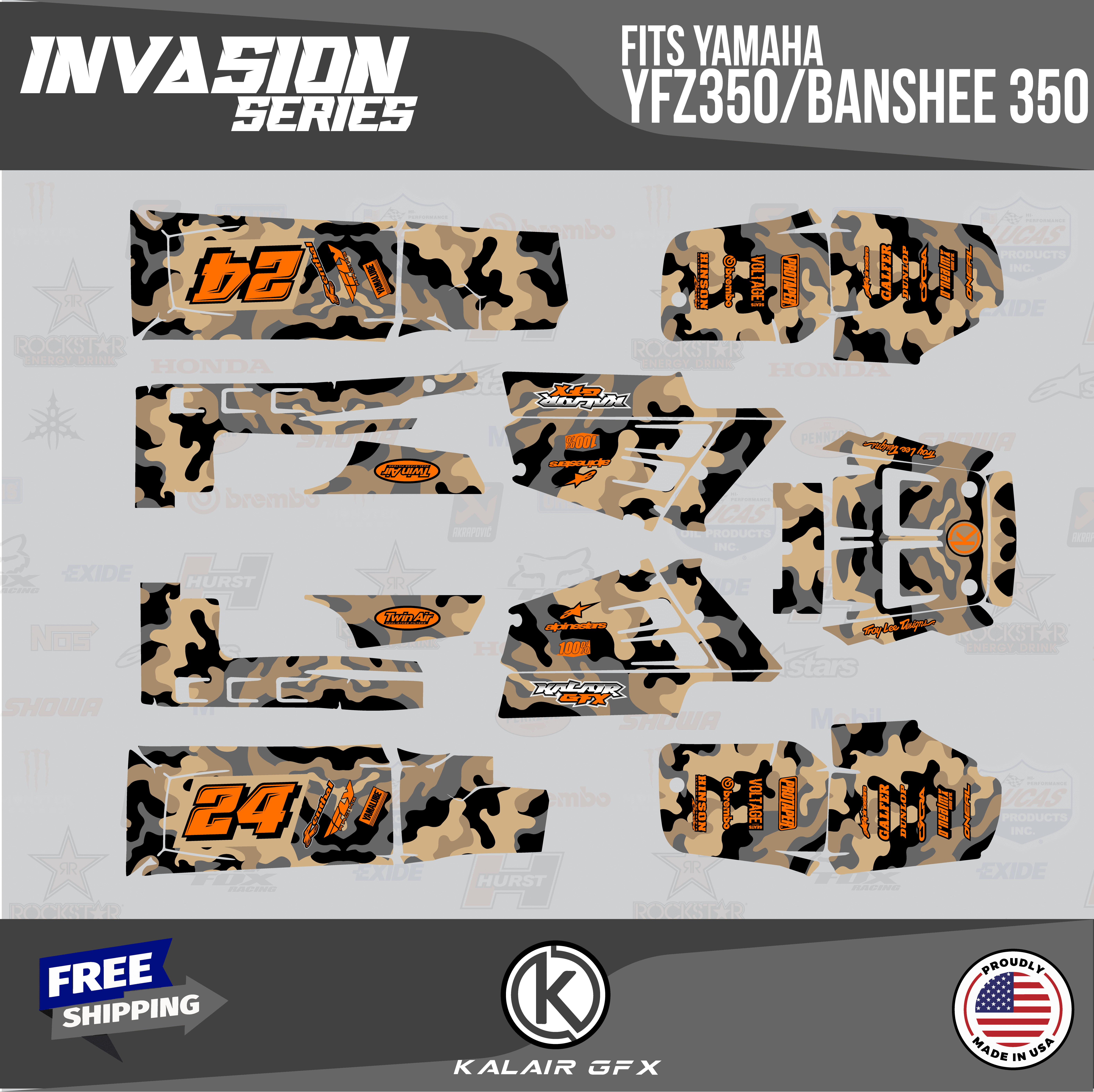 Kalair GFX Graphics Kit for Yamaha ATV BANSHEE 350 (2001-2012) Invasion ...
