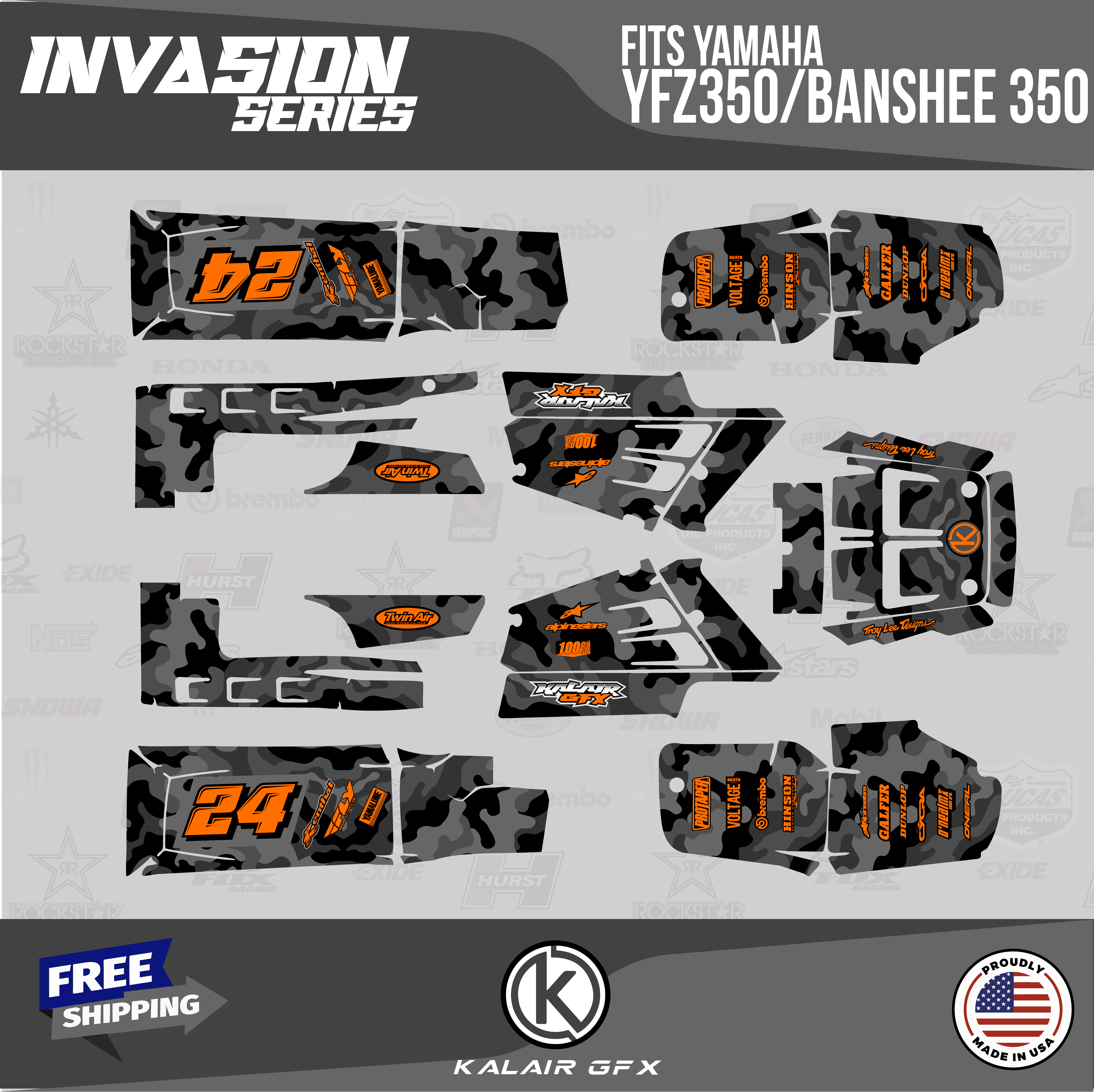 Kalair GFX Graphics Kit for Yamaha ATV BANSHEE 350 (2001-2012) Invasion ...