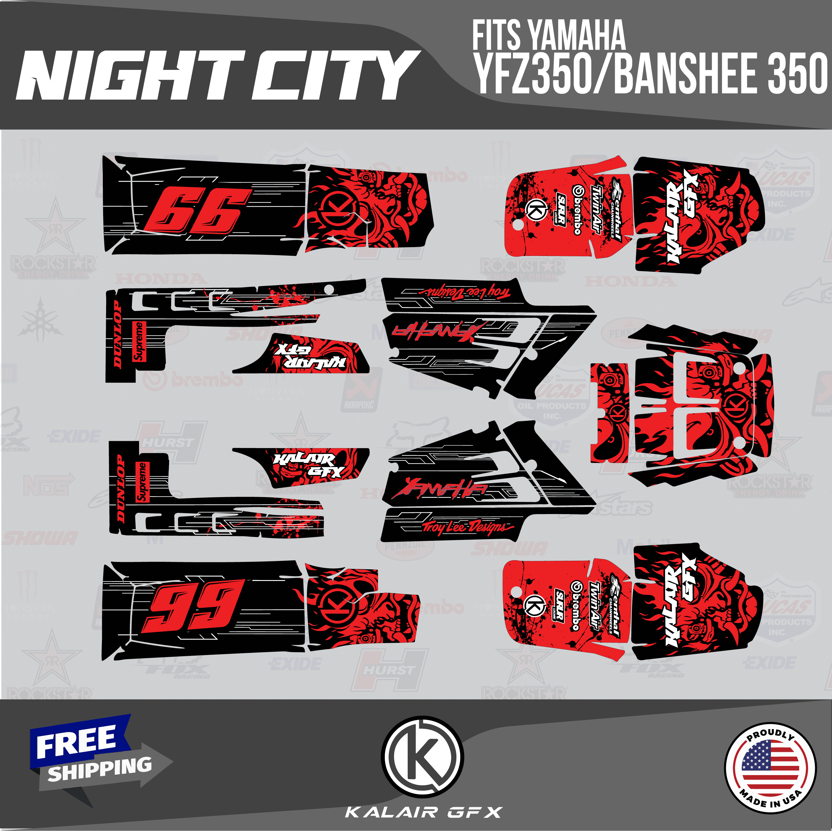 Kalair GFX Graphics Kit for Yamaha ATV BANSHEE 350 (2001-2012 ...