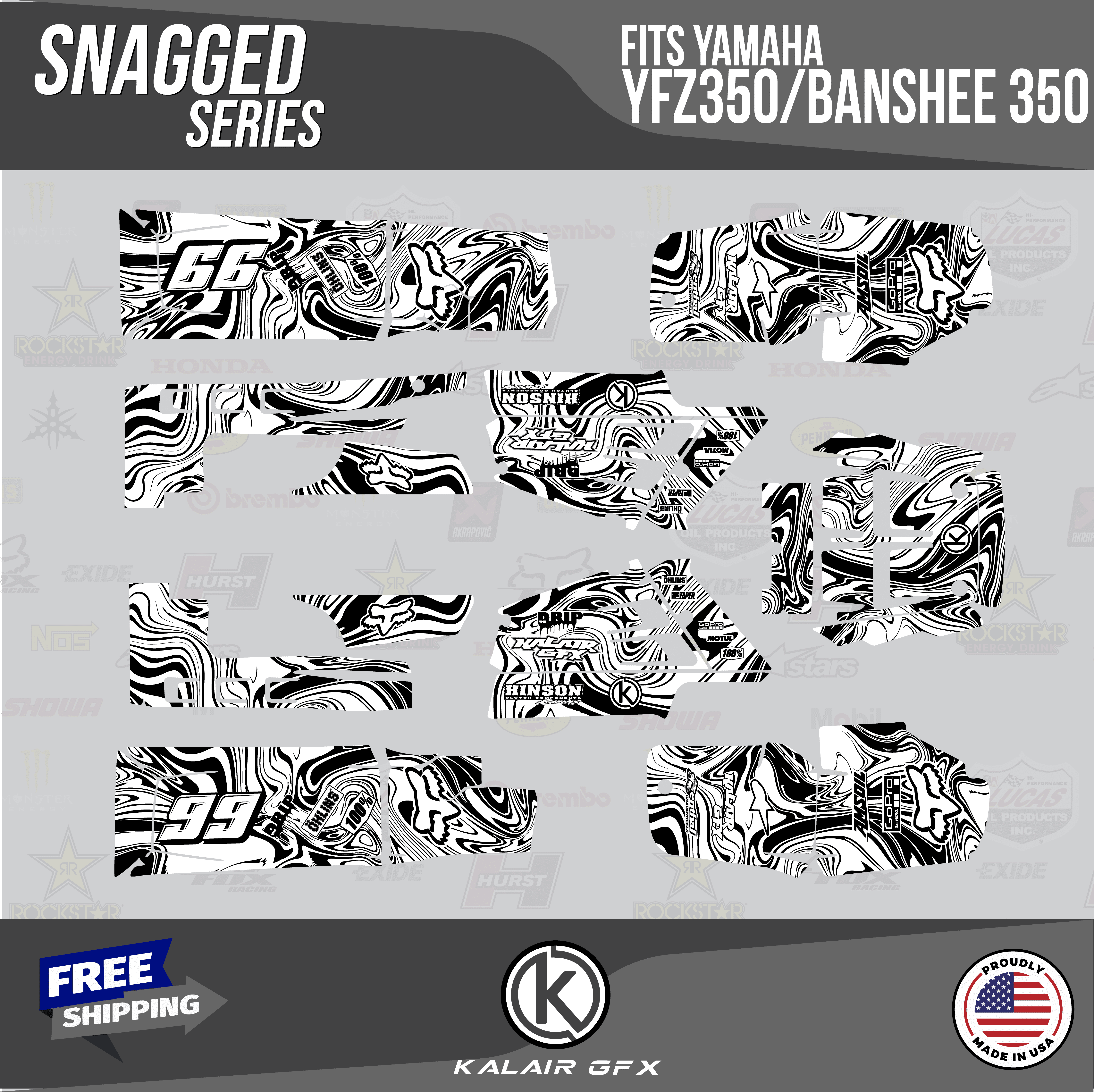 Kalair GFX Graphics Kit for Yamaha ATV BANSHEE 350 (2001-2012) Snagged ...