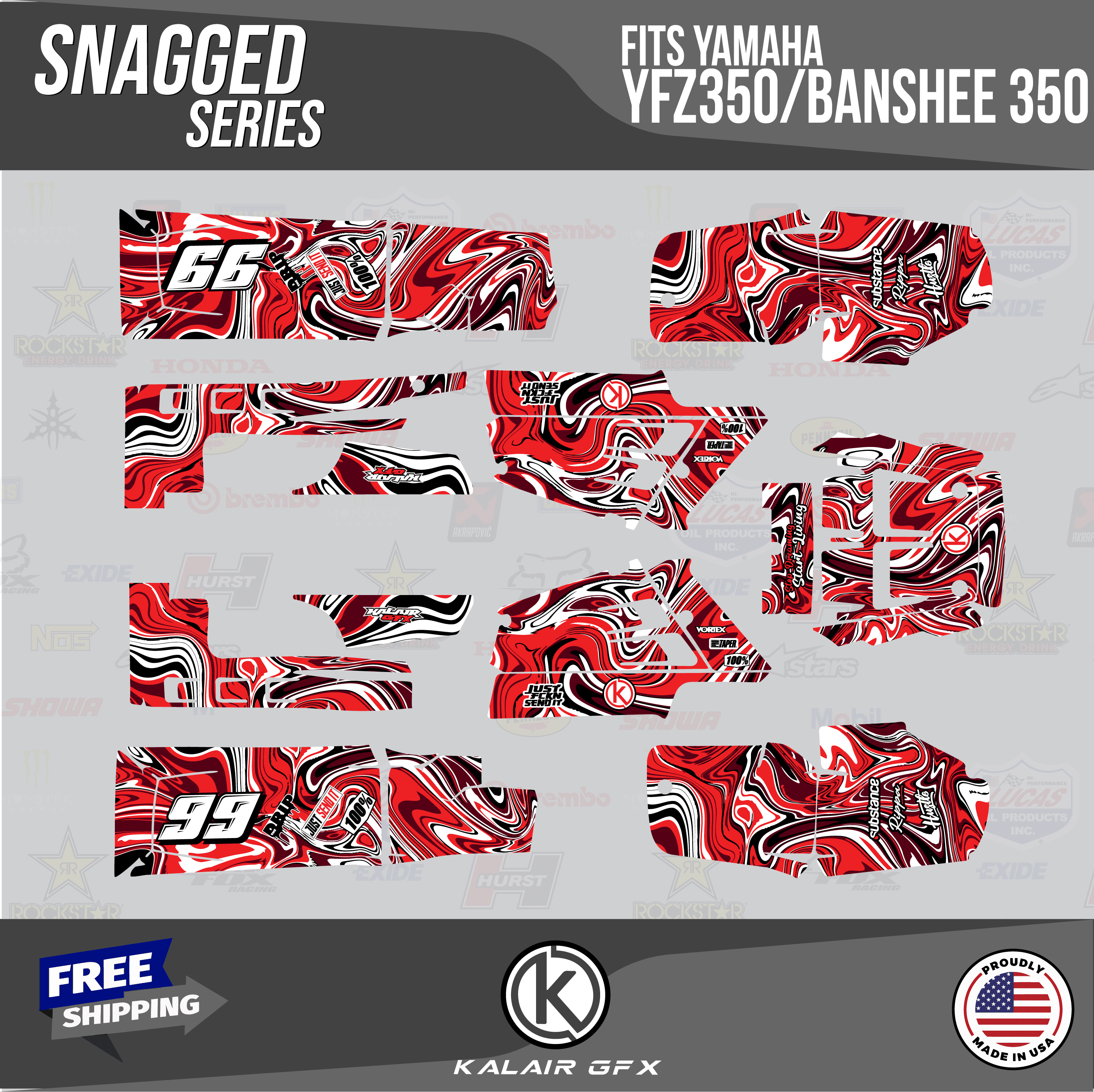 Kalair GFX Graphics Kit for Yamaha ATV BANSHEE 350 (2001-2012) Snagged ...