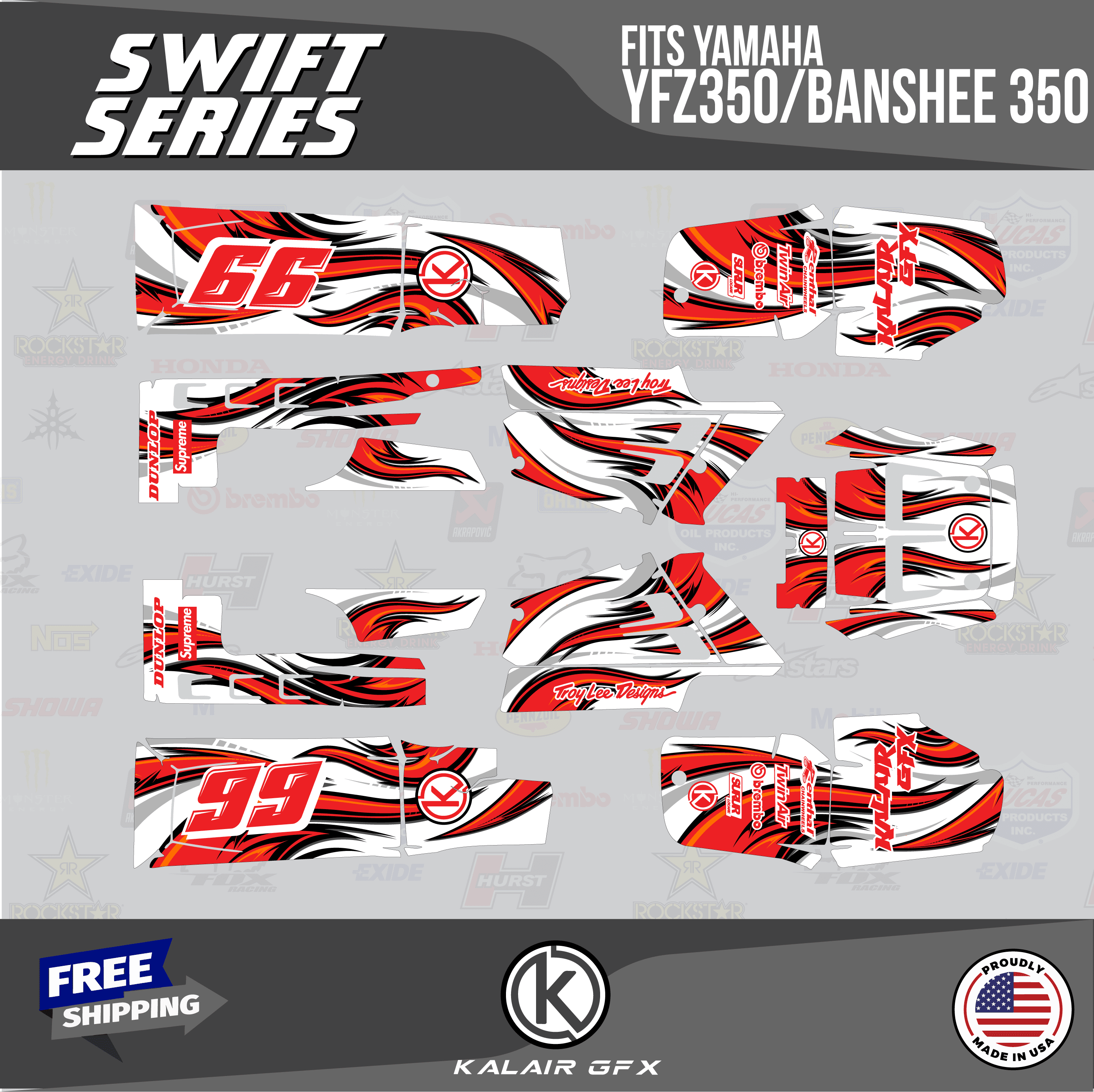 Kalair GFX Graphics Kit for Yamaha ATV BANSHEE 350 (2001-2012) Swift ...