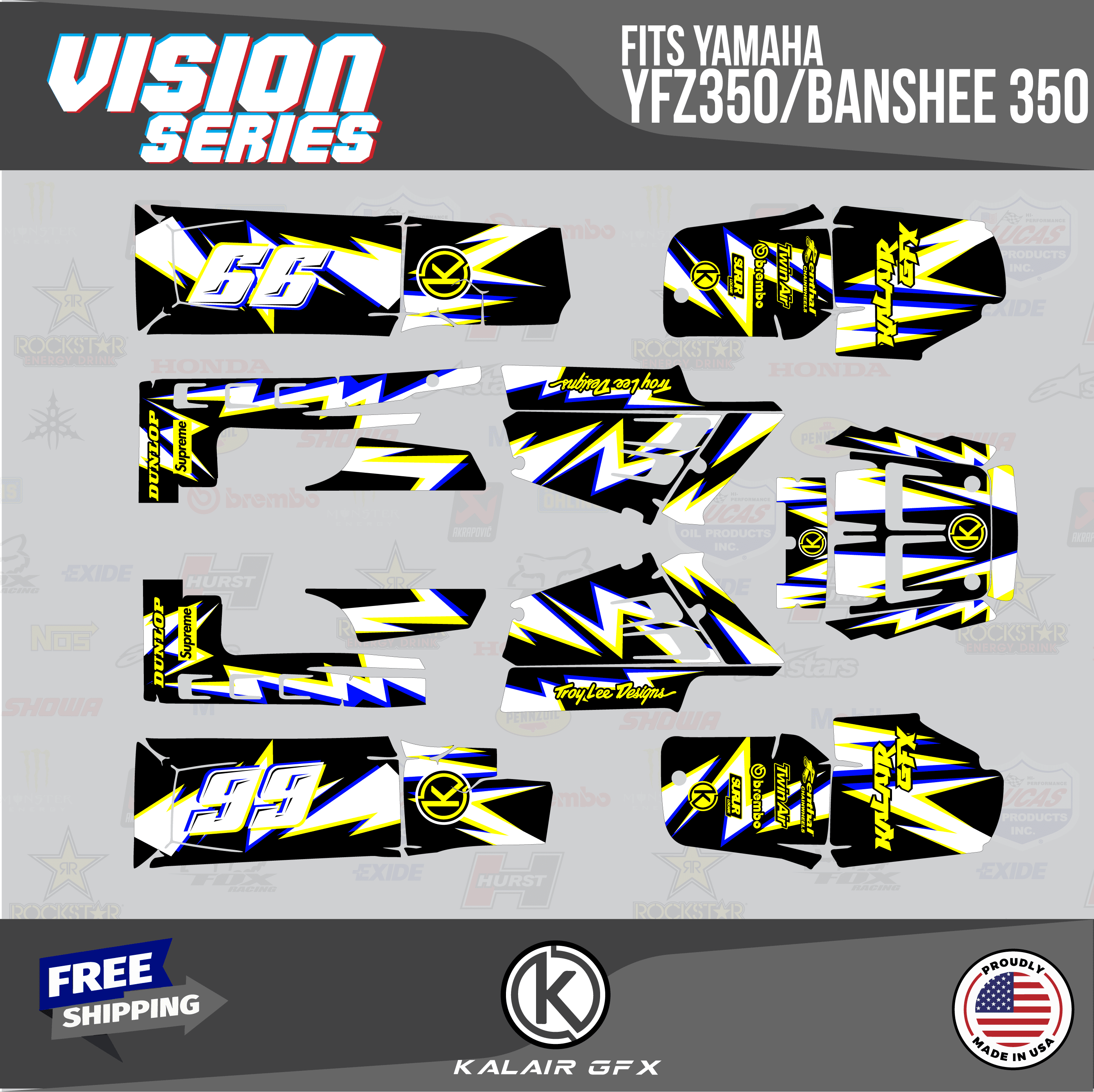 Formula 350 Graphics Kalair GFX Graphics Kit for Yamaha ATV BANSHEE 350 (2001-2012) Vision ...