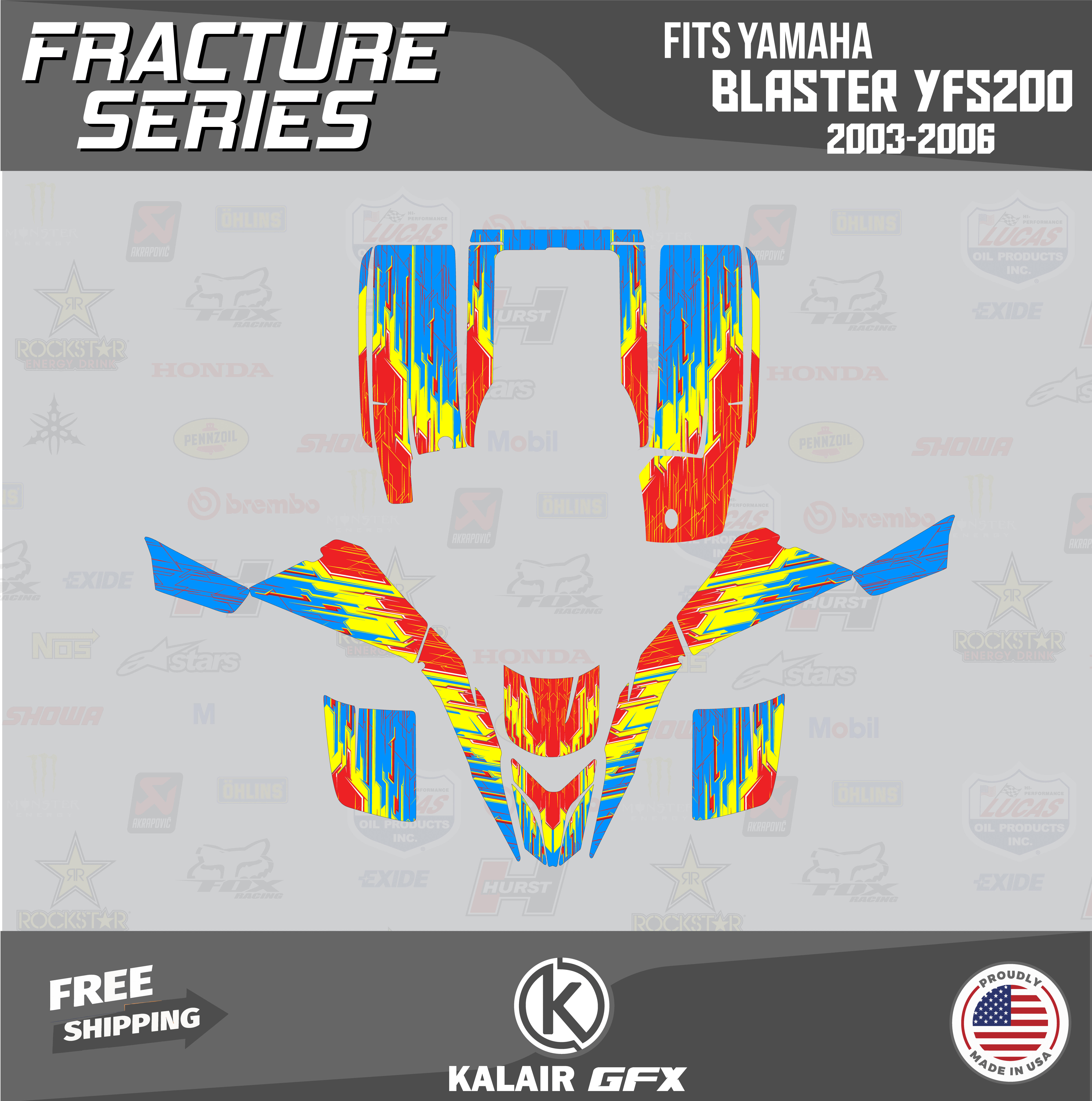 Blaster Graphics Kit Kalair GFX Graphics Kit for Yamaha ATV BLASTER YFS 200 (2003-2006 ...