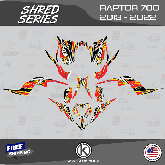 Kalair GFX Graphics Kit for Yamaha ATV RAPTOR 700 (2013-2022) Shred Series