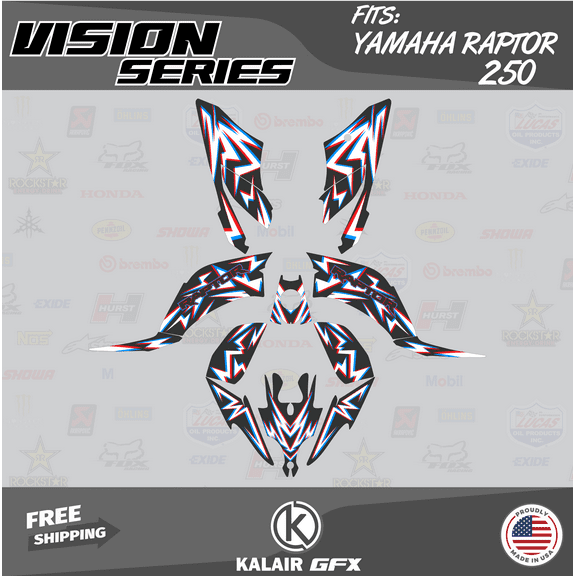 Kalair GFX Graphics Kit for Yamaha ATV Raptor 250 (All Years) Vision Series
