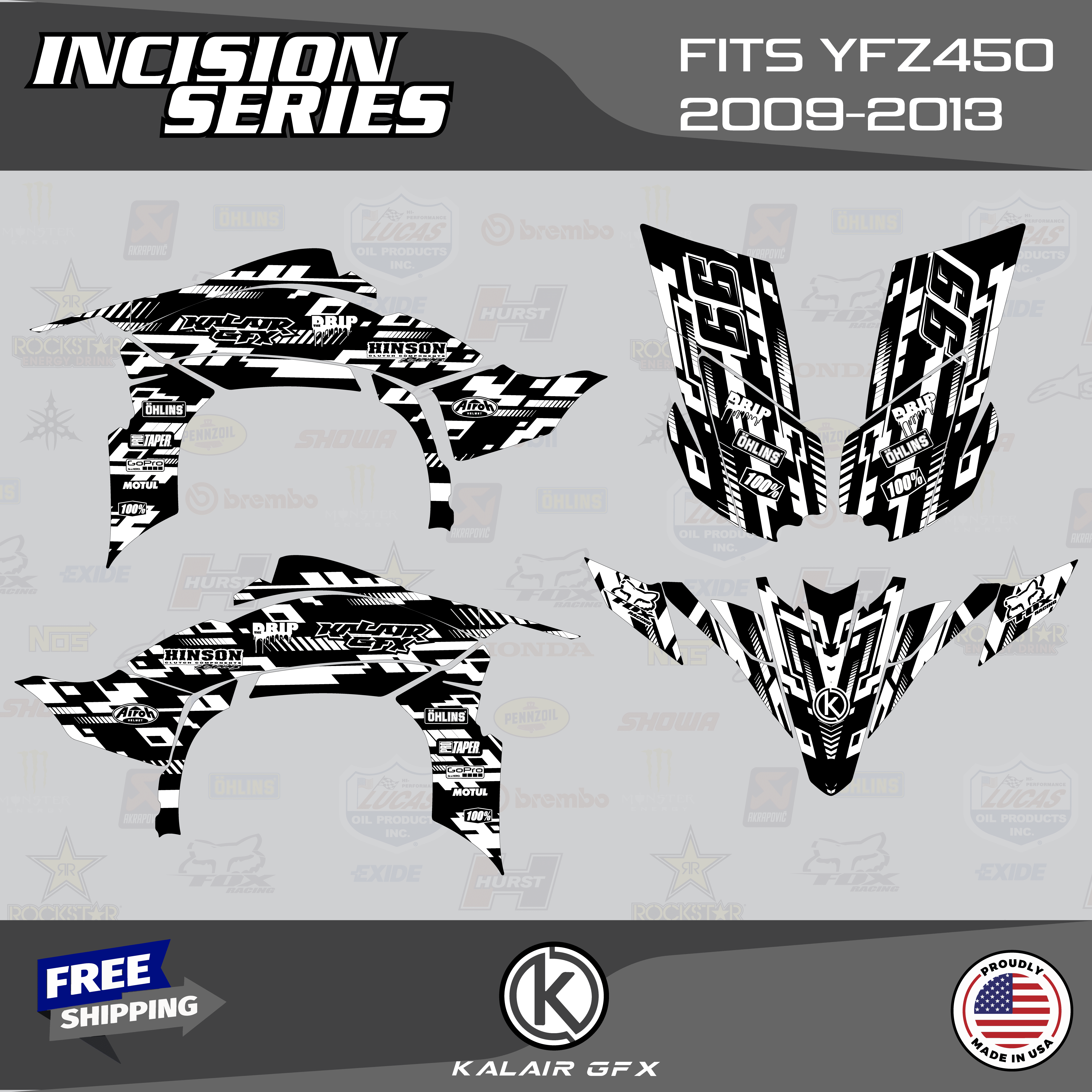 Incision Graphics Kalair GFX Graphics Kit for Yamaha ATV YFZ 450 (2009-2013) Incision ...