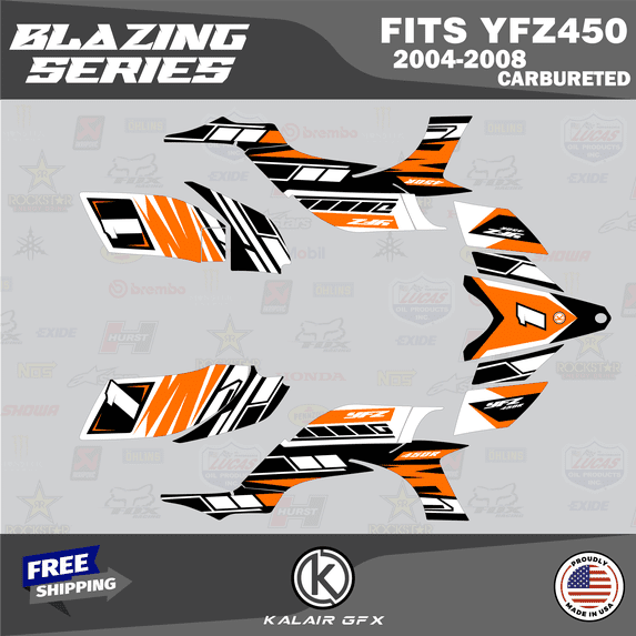 Kalair GFX Graphics Kit for Yamaha ATV YFZ 450 Carburator (2004-2008) Blazing Series