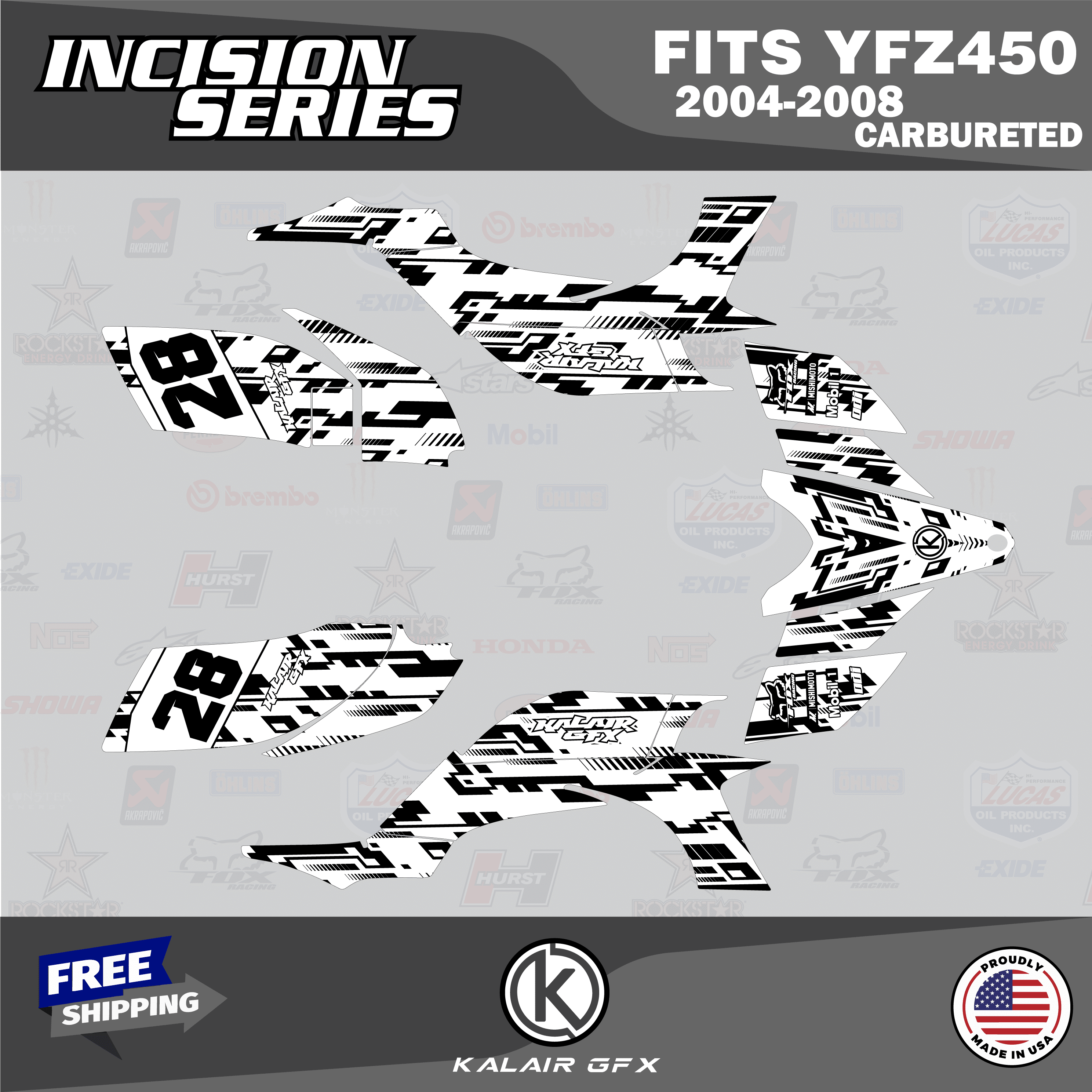 Incision Graphics Kalair GFX Graphics Kit for Yamaha ATV YFZ 450 Carburator (2004-2008 ...