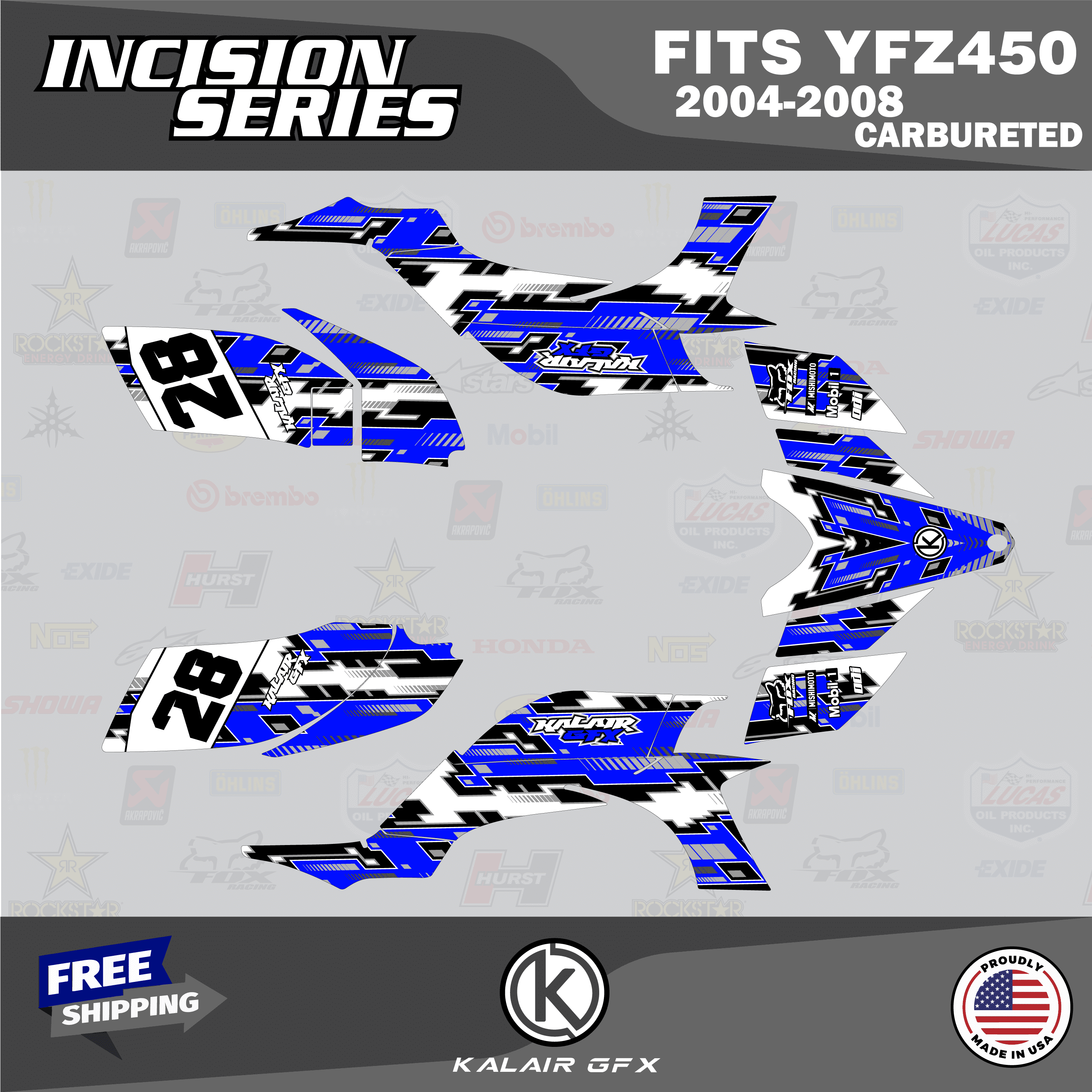 Incision Graphics Kalair GFX Graphics Kit for Yamaha ATV YFZ 450 Carburator (2004-2008 ...