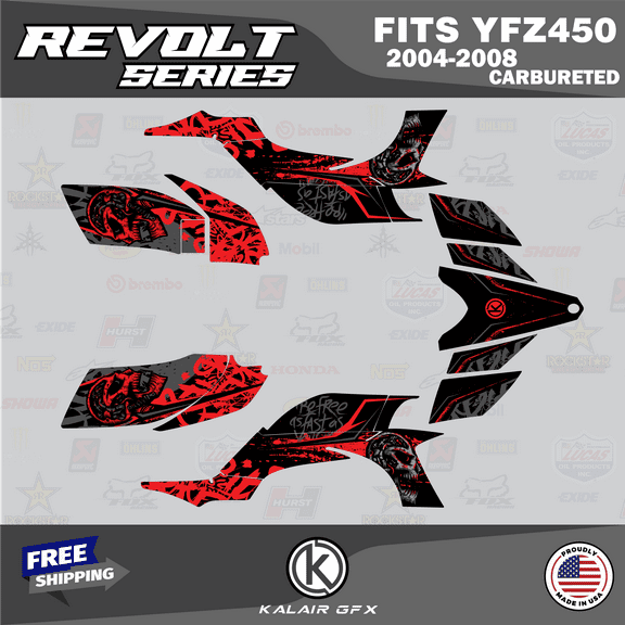 Kalair GFX Graphics Kit for Yamaha ATV YFZ 450 Carburator (2004-2008) Revolt Series