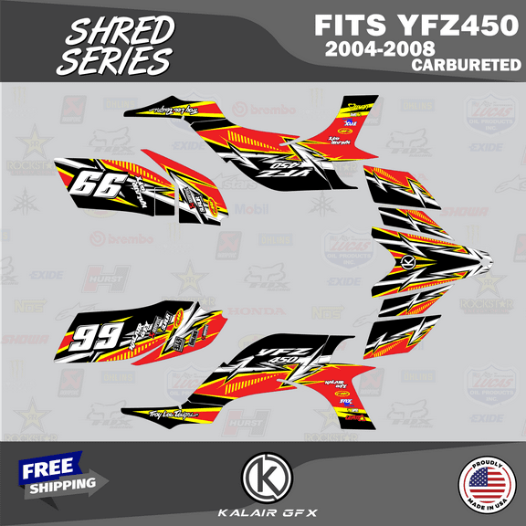 Kalair GFX Graphics Kit for Yamaha ATV YFZ 450 Carburator (2004-2008) Shred Series