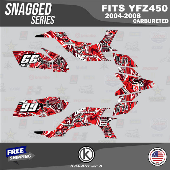 Kalair GFX Graphics Kit for Yamaha ATV YFZ 450 Carburator (2004-2008) Snagged Series