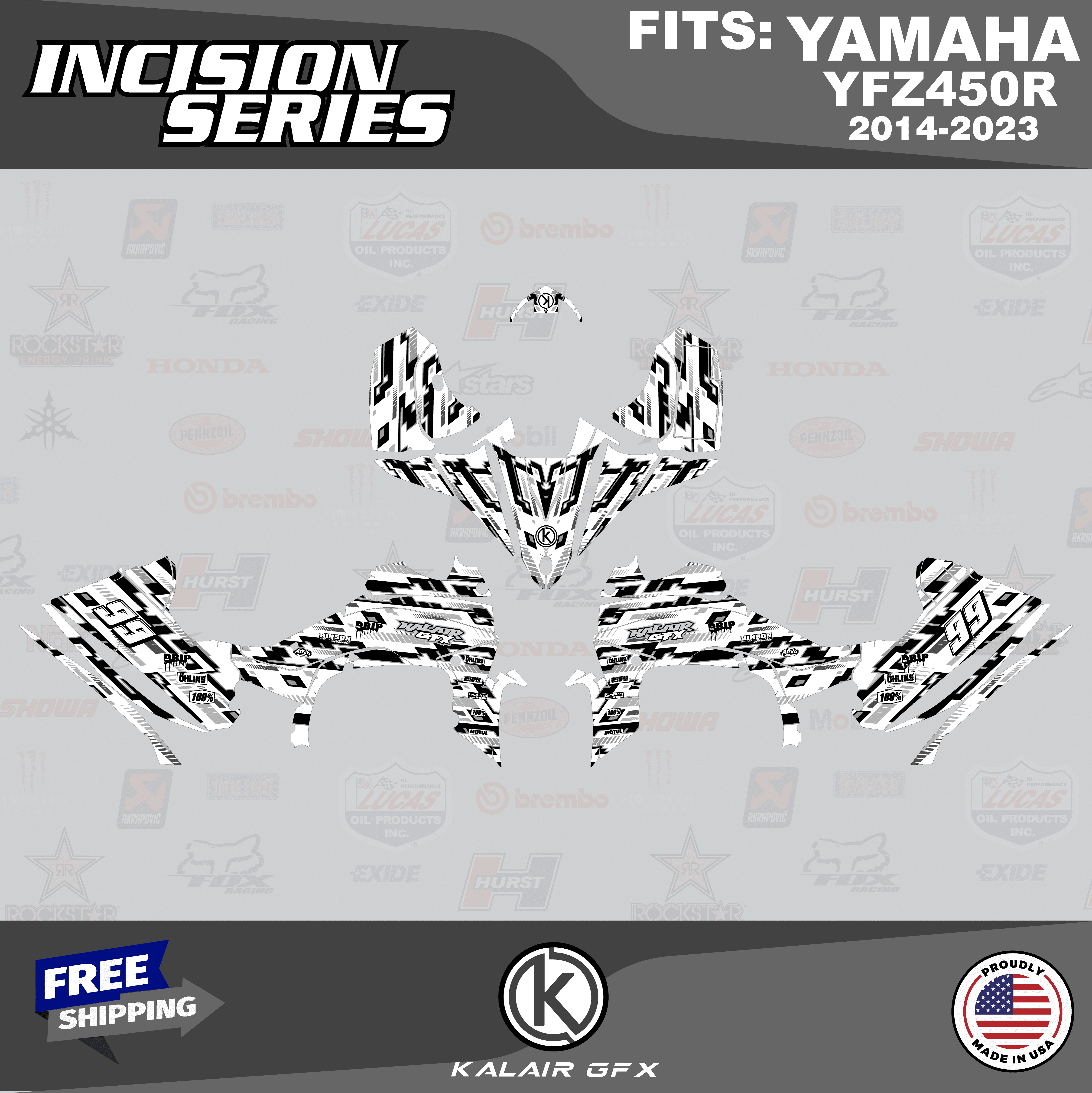 Incision Graphics Kalair GFX Graphics Kit for Yamaha ATV YFZ 450R (2014-2023) Incision ...