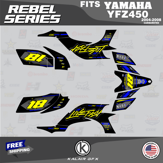 Kalair GFX Graphics Kit for Yamaha ATV YFZ450 CARBURATOR Rebel Series
