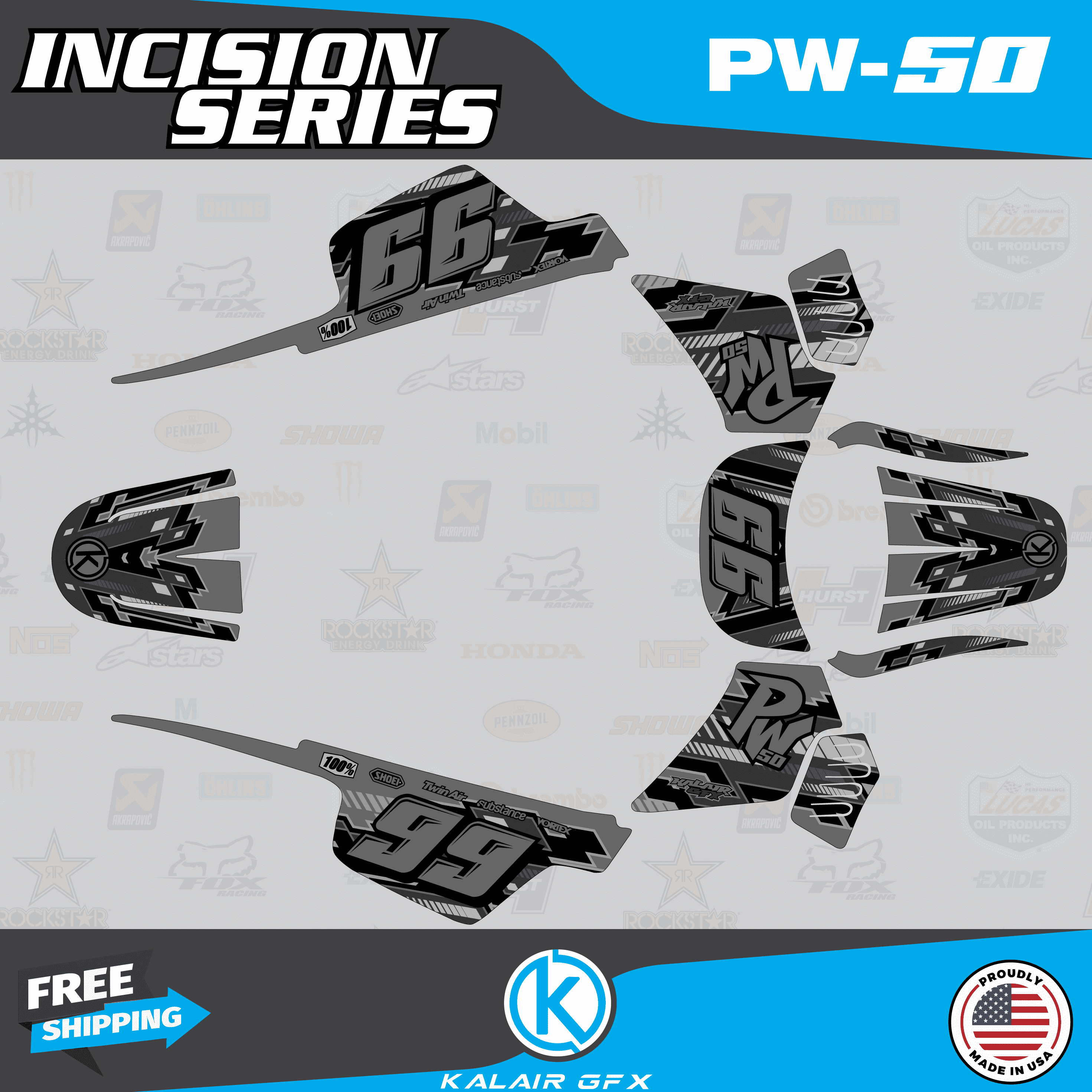 Incision Graphics Kalair GFX Graphics Kit for Yamaha PW50 (All Years) Incision Series ...