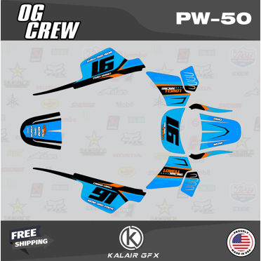 Factory EFX Black & Cyan Slick Racing Graphics Decal Kit For Yamaha PW50 (All Years)