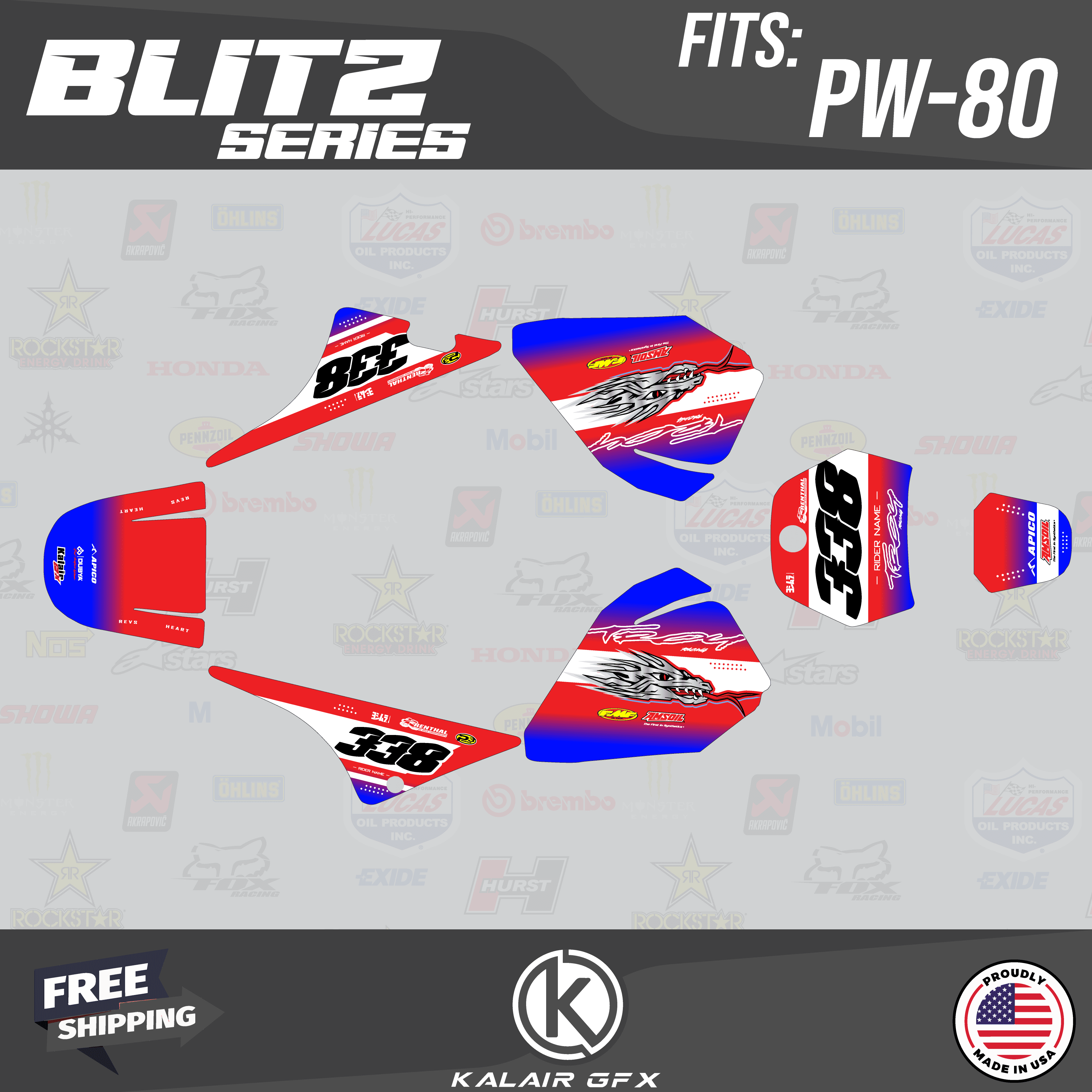 Kalair GFX Graphics Kit for Yamaha PW80 (1990-2008) Blitz Series ...