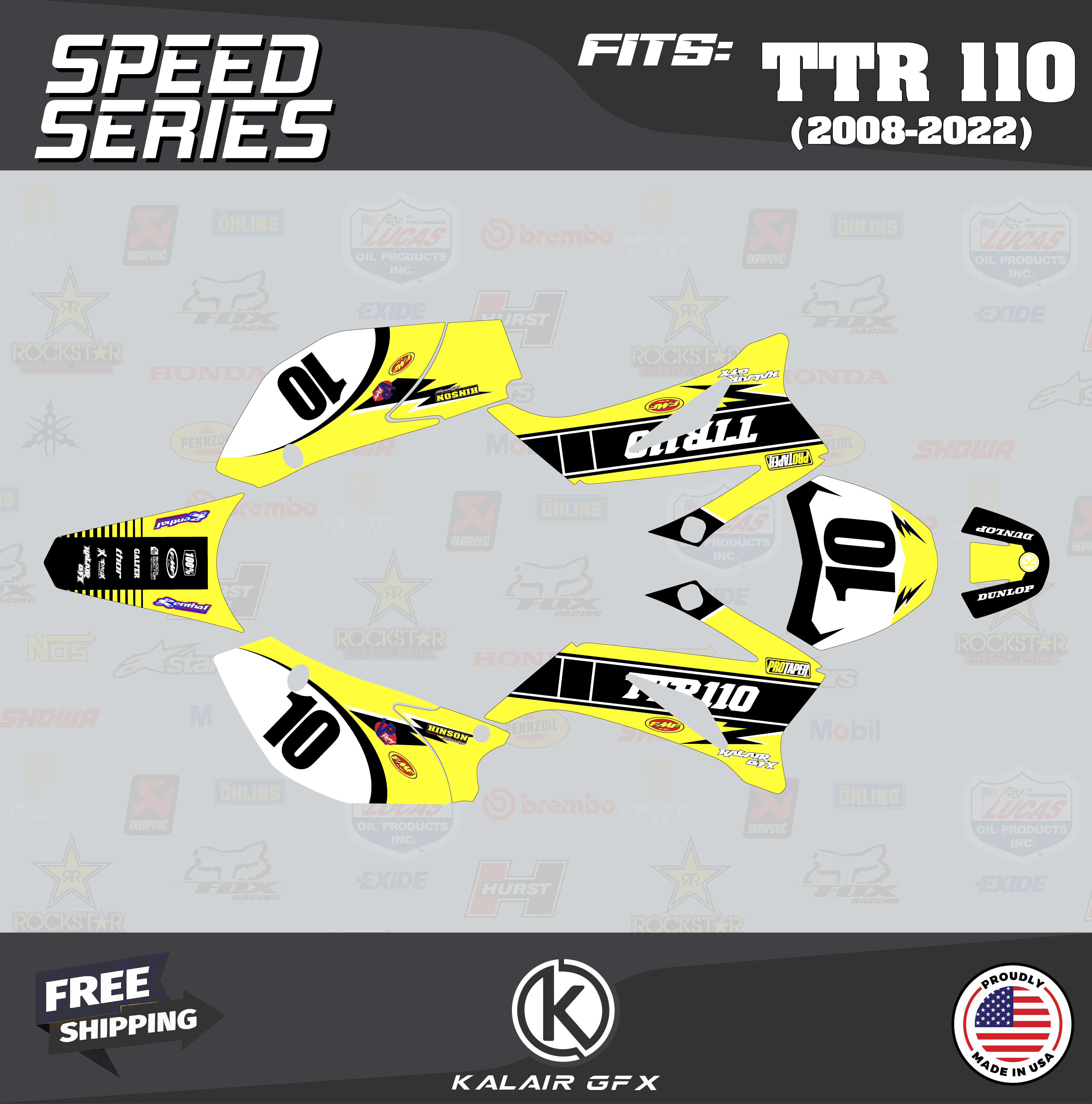 Fly Racing Ttr Graphics Kalair GFX Graphics Kit for Yamaha TTR110 (2008-2023) Speed Series ...