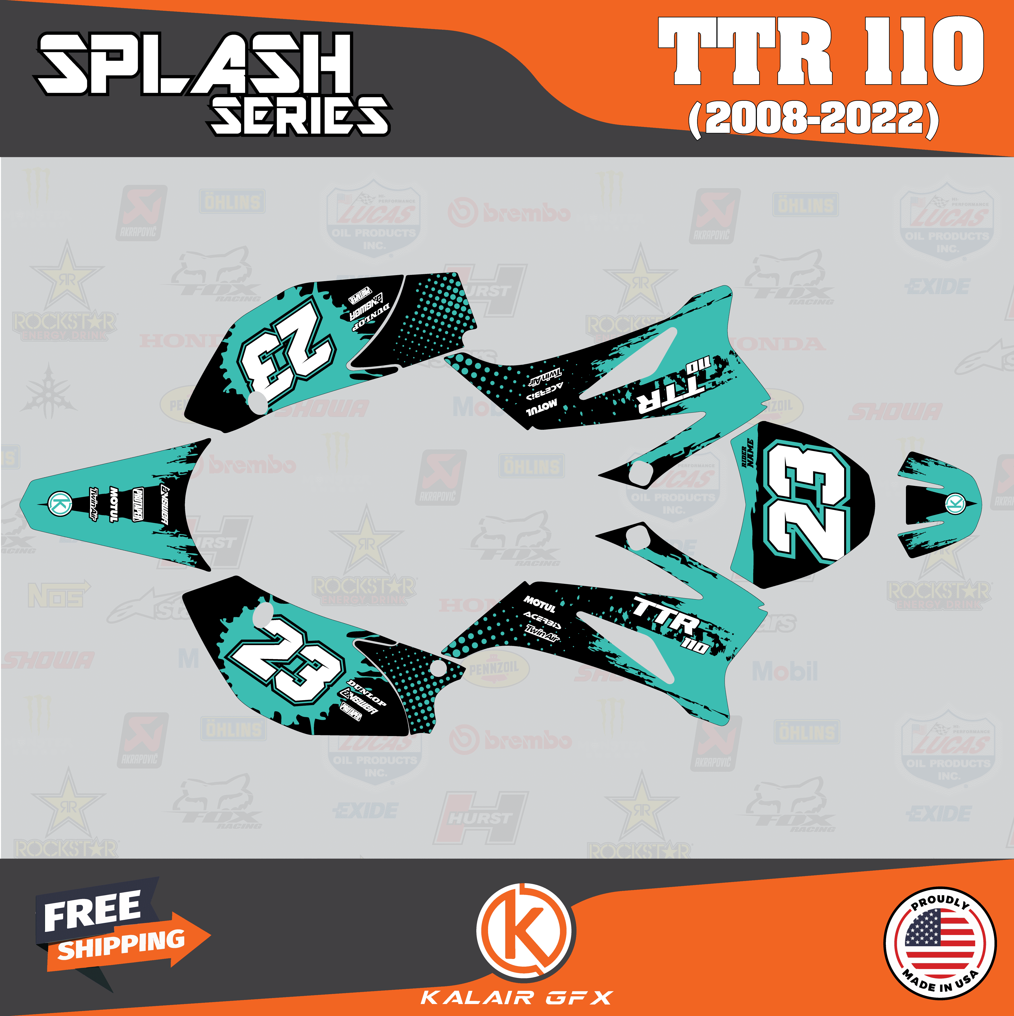 Fly Racing Ttr Graphics Kalair GFX Graphics Kit for Yamaha TTR110 (2008-2023) Splash Series ...
