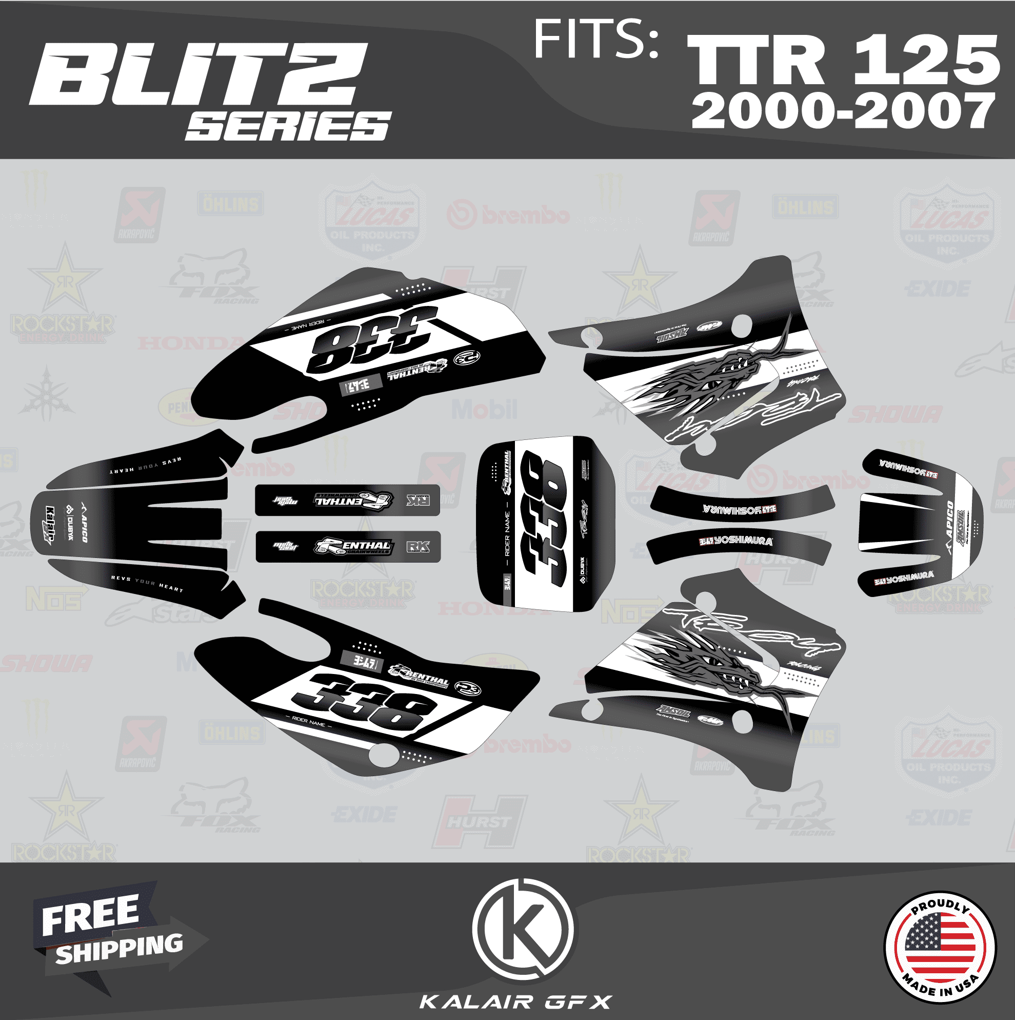 Fly Racing Ttr Graphics Kalair GFX Graphics Kit for Yamaha TTR125 (2000-2007) Blitz Series ...