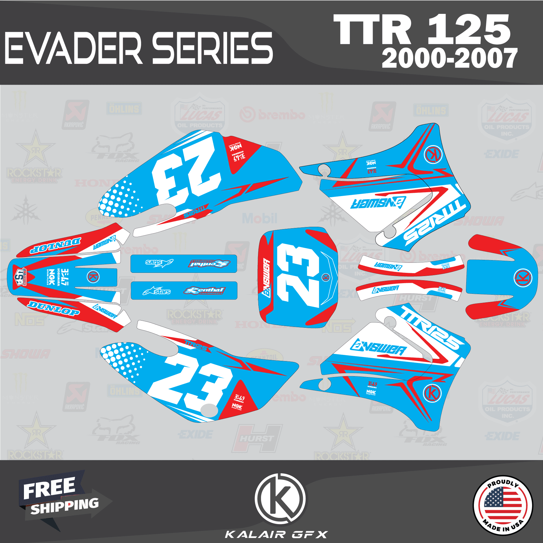 Kalair GFX Graphics Kit for Yamaha TTR125 (2000-2007) Evader Series ...