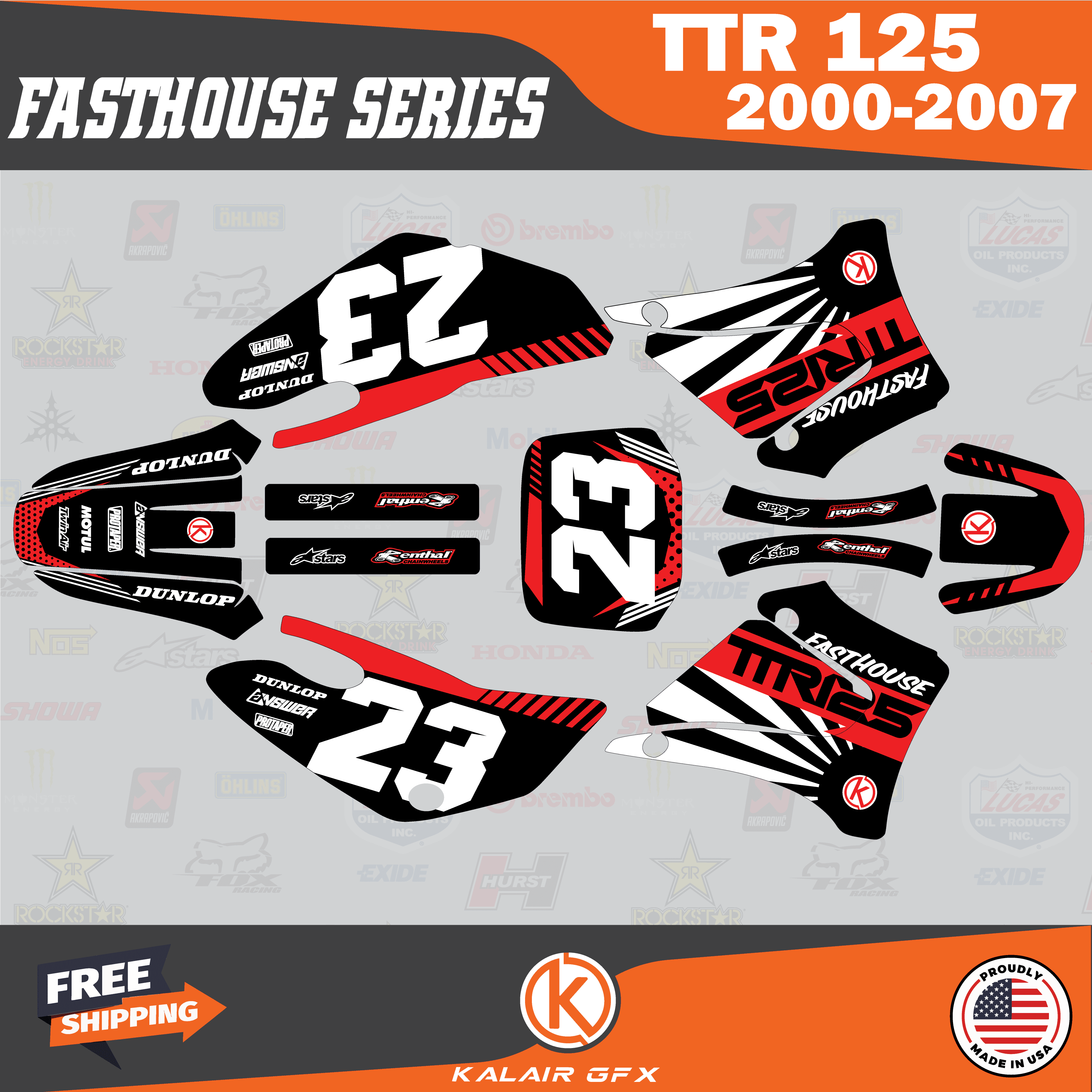 Fly Racing Ttr Graphics Kalair GFX Graphics Kit for Yamaha TTR125 (2000-2007) Fh Series ...