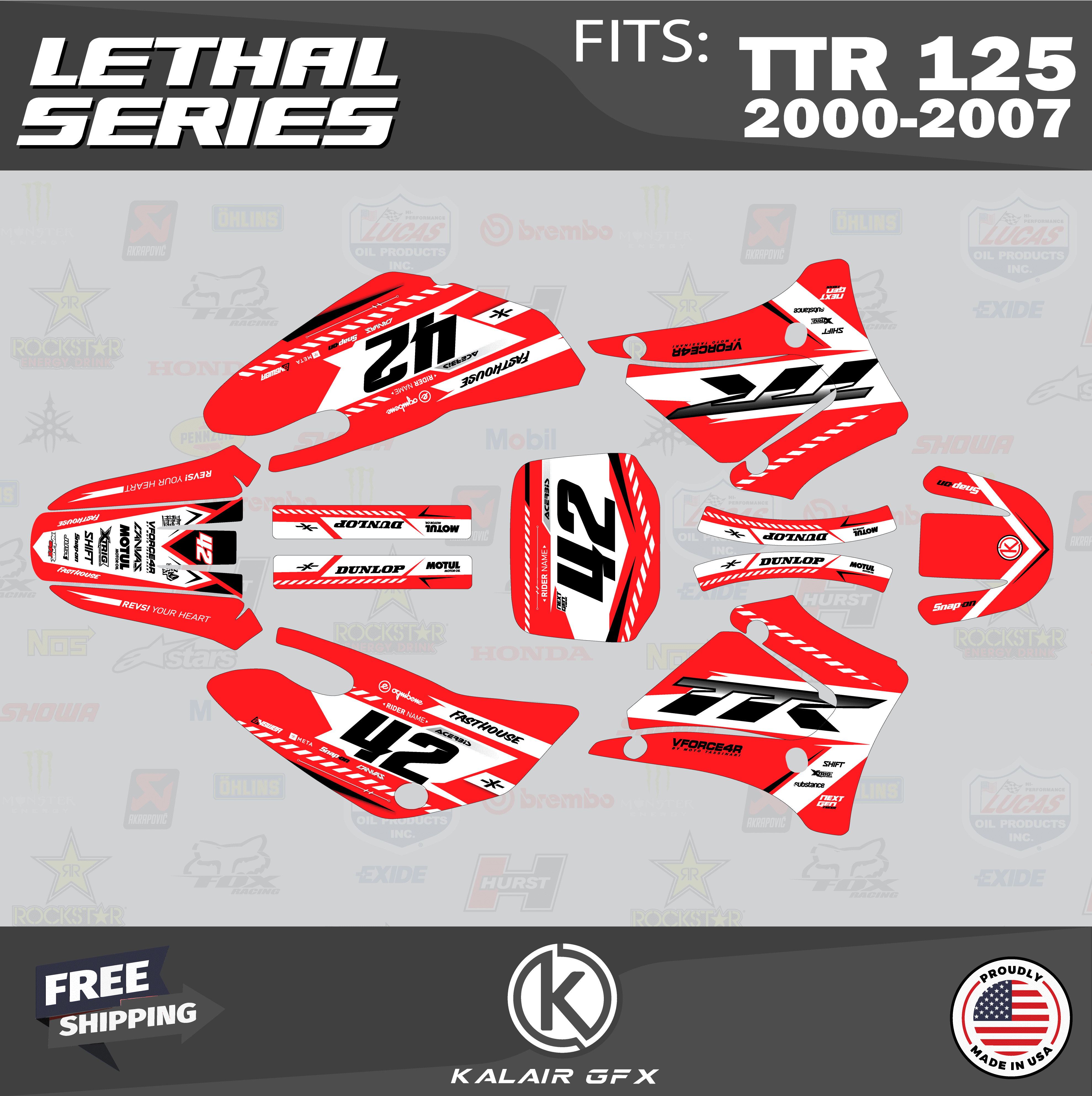 Kalair GFX Graphics Kit for Yamaha TTR125 (2000-2007) Lethal Series ...