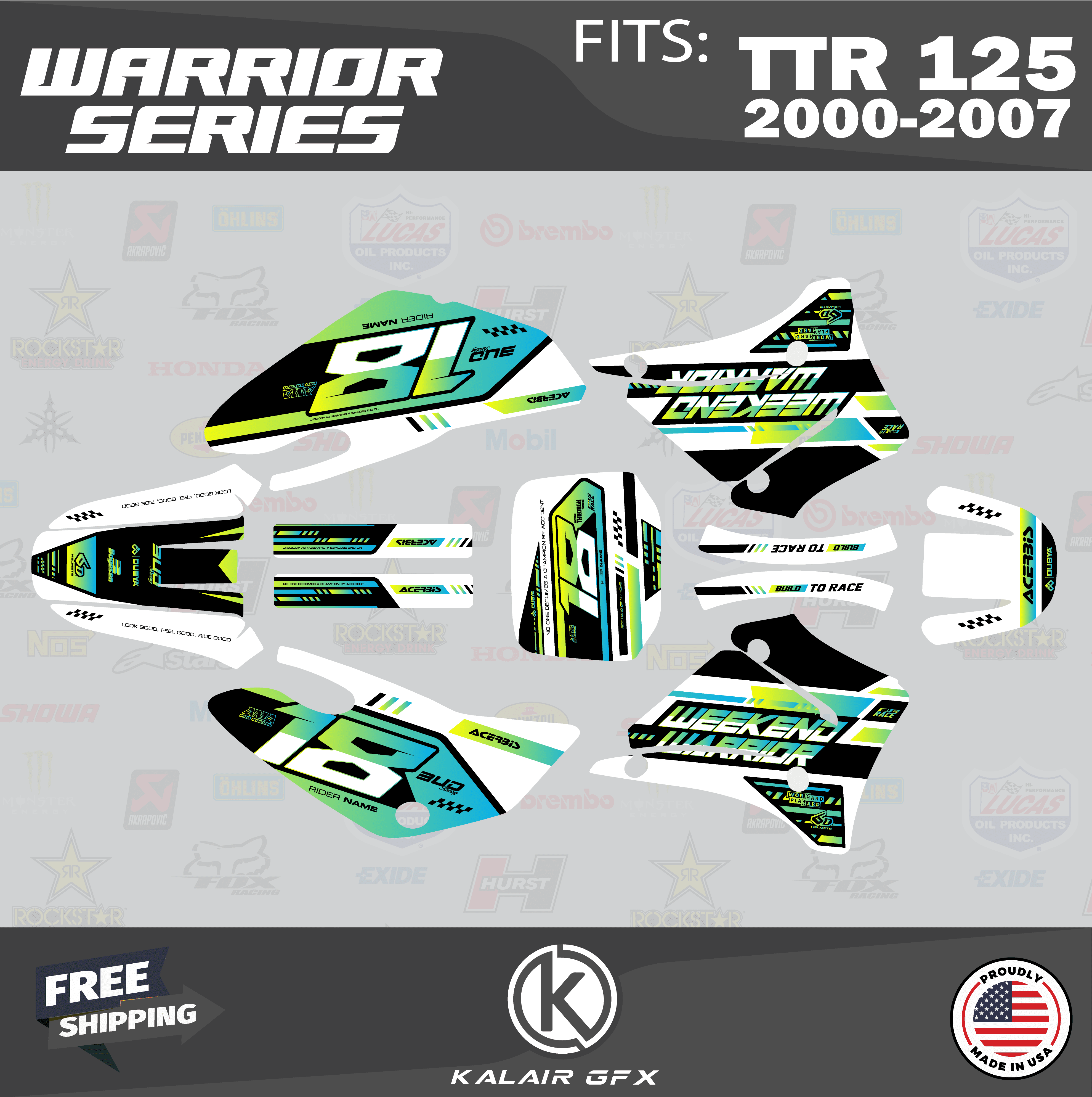 Kalair GFX Graphics Kit for Yamaha TTR125 (2000-2007) Warrior Series ...