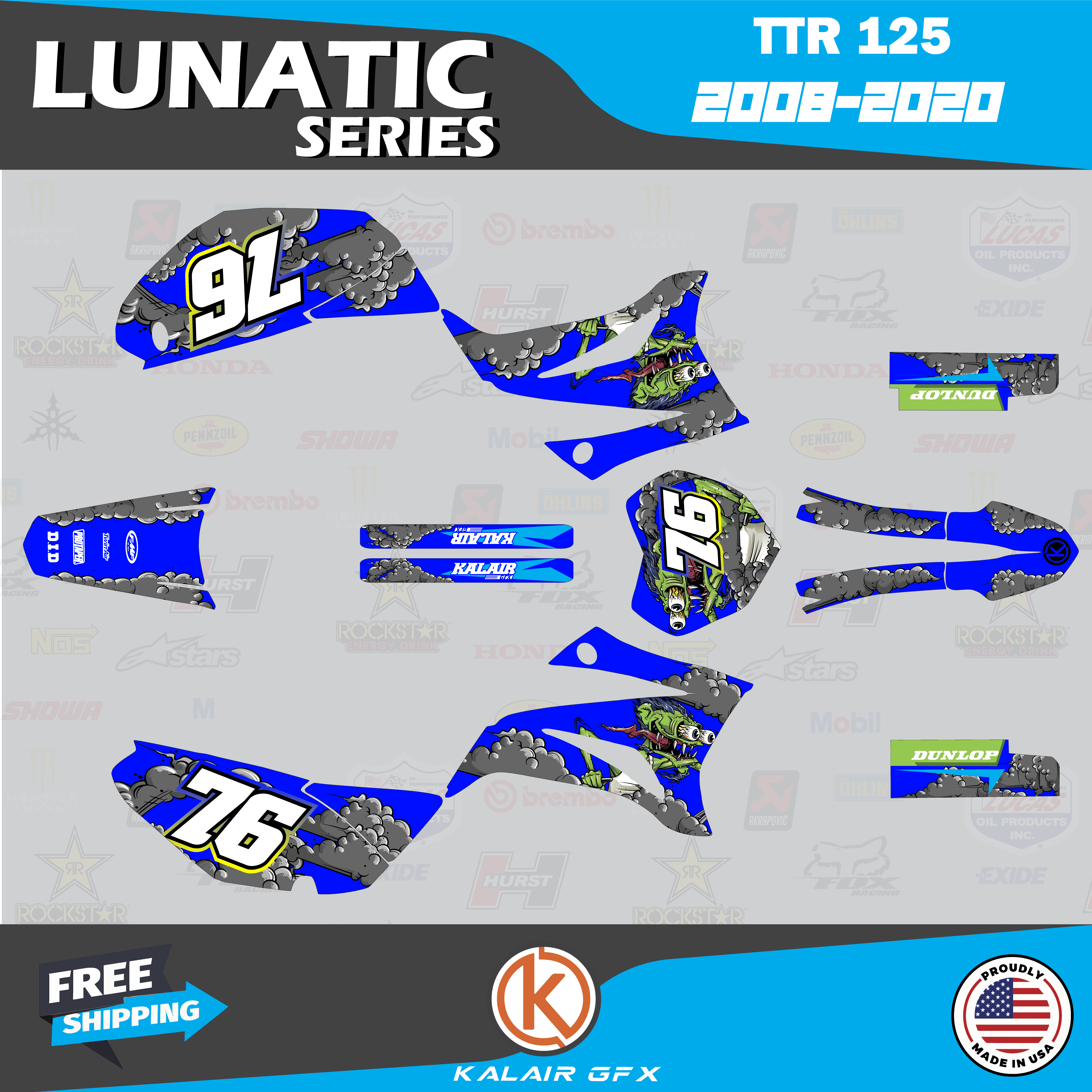 Kalair GFX Graphics Kit for Yamaha TTR125 (2008-2023) Lunatic Series ...