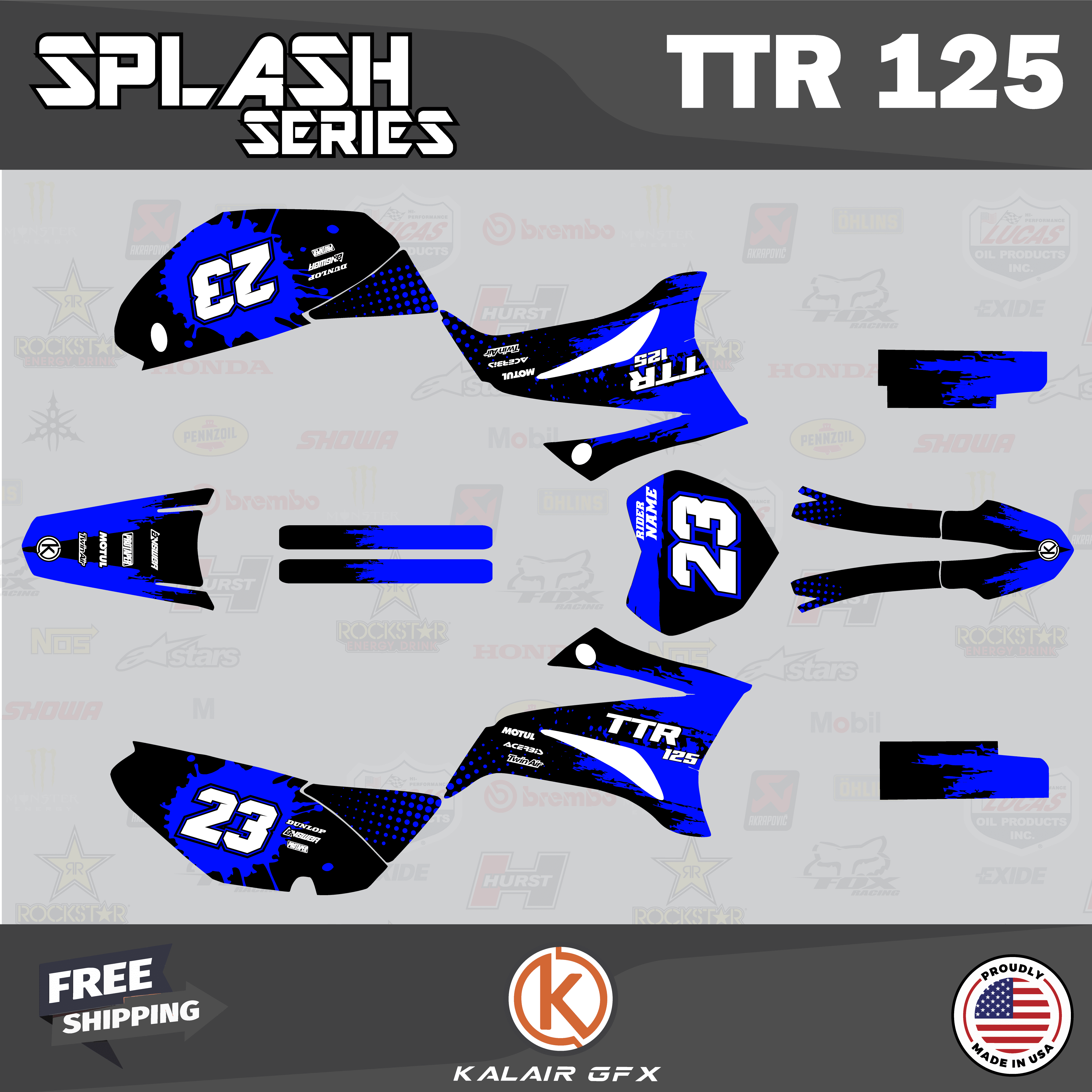 Fly Racing Ttr Graphics Kalair GFX Graphics Kit for Yamaha TTR125 (2008-2023) Splash Series ...