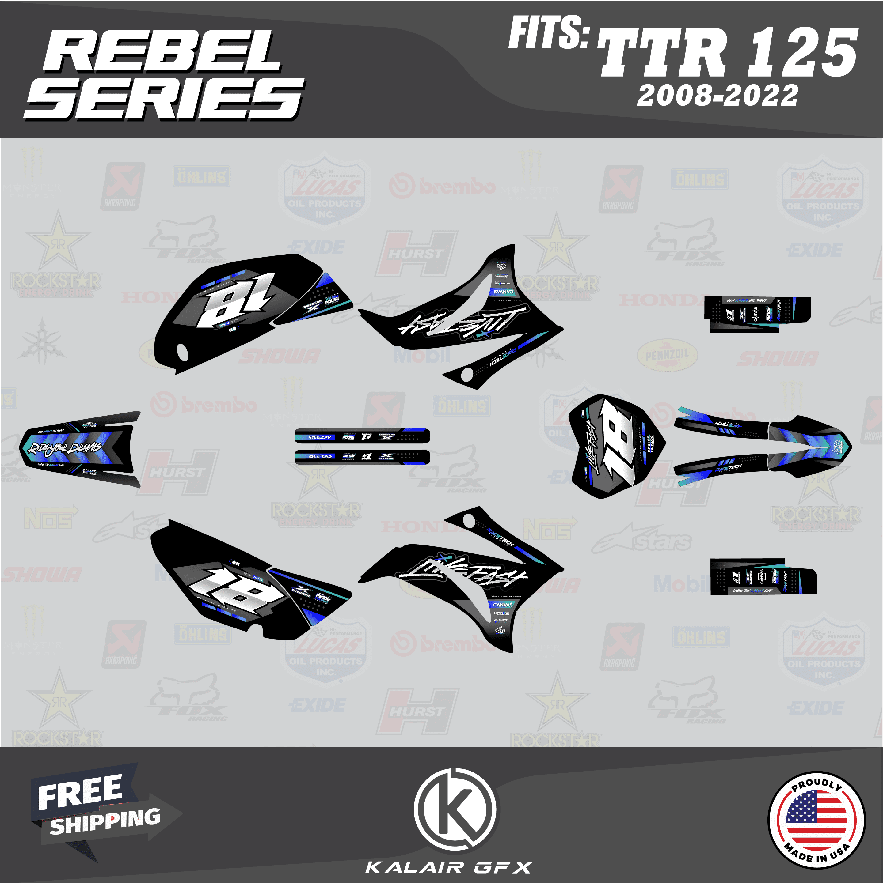 Fly Racing Ttr Graphics Kalair GFX Graphics Kit for Yamaha TTR125 (2008-2024) Rebel Series ...