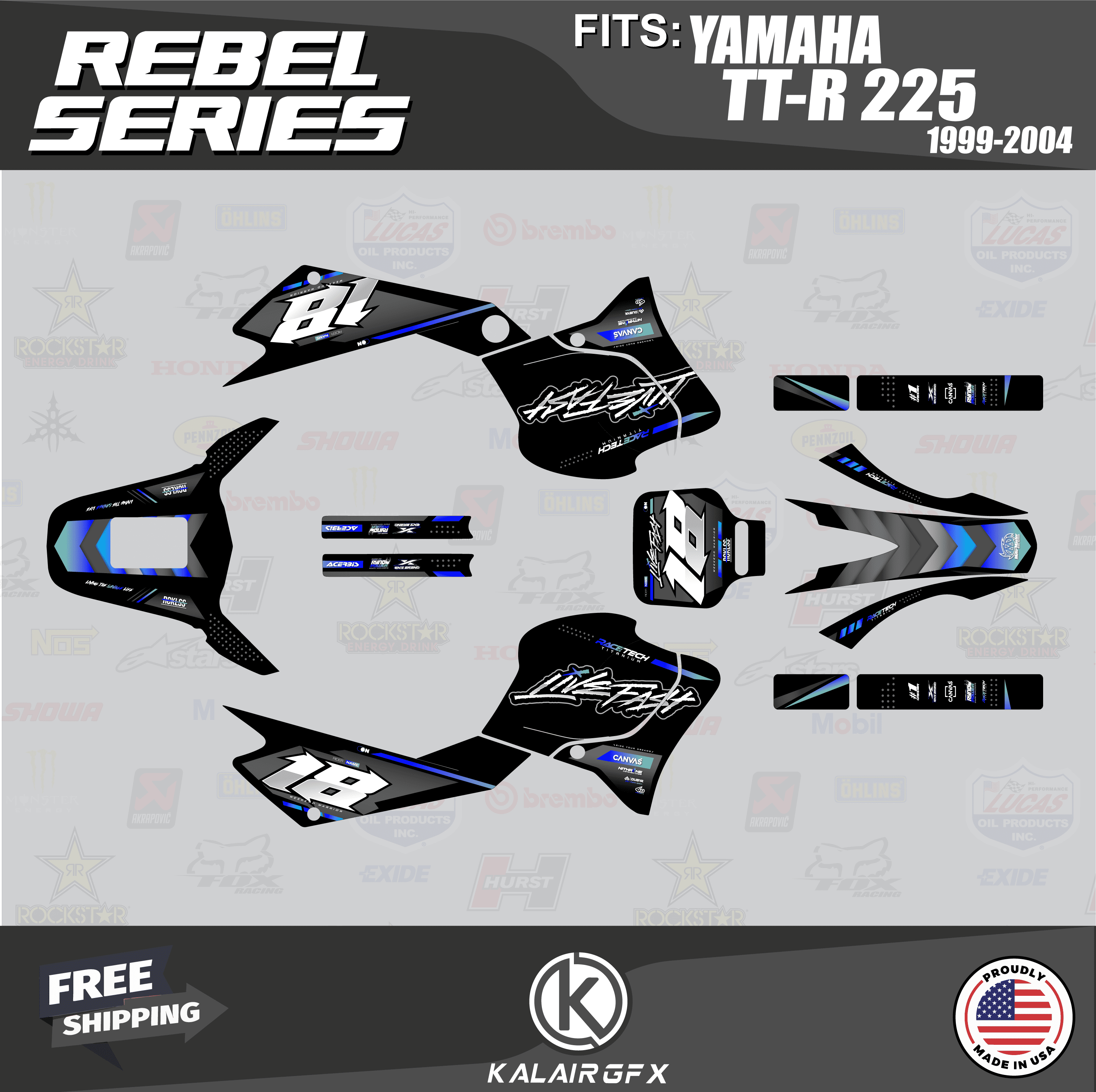 Kalair GFX Graphics Kit for Yamaha TTR225 (1999-2004) Rebel Series ...