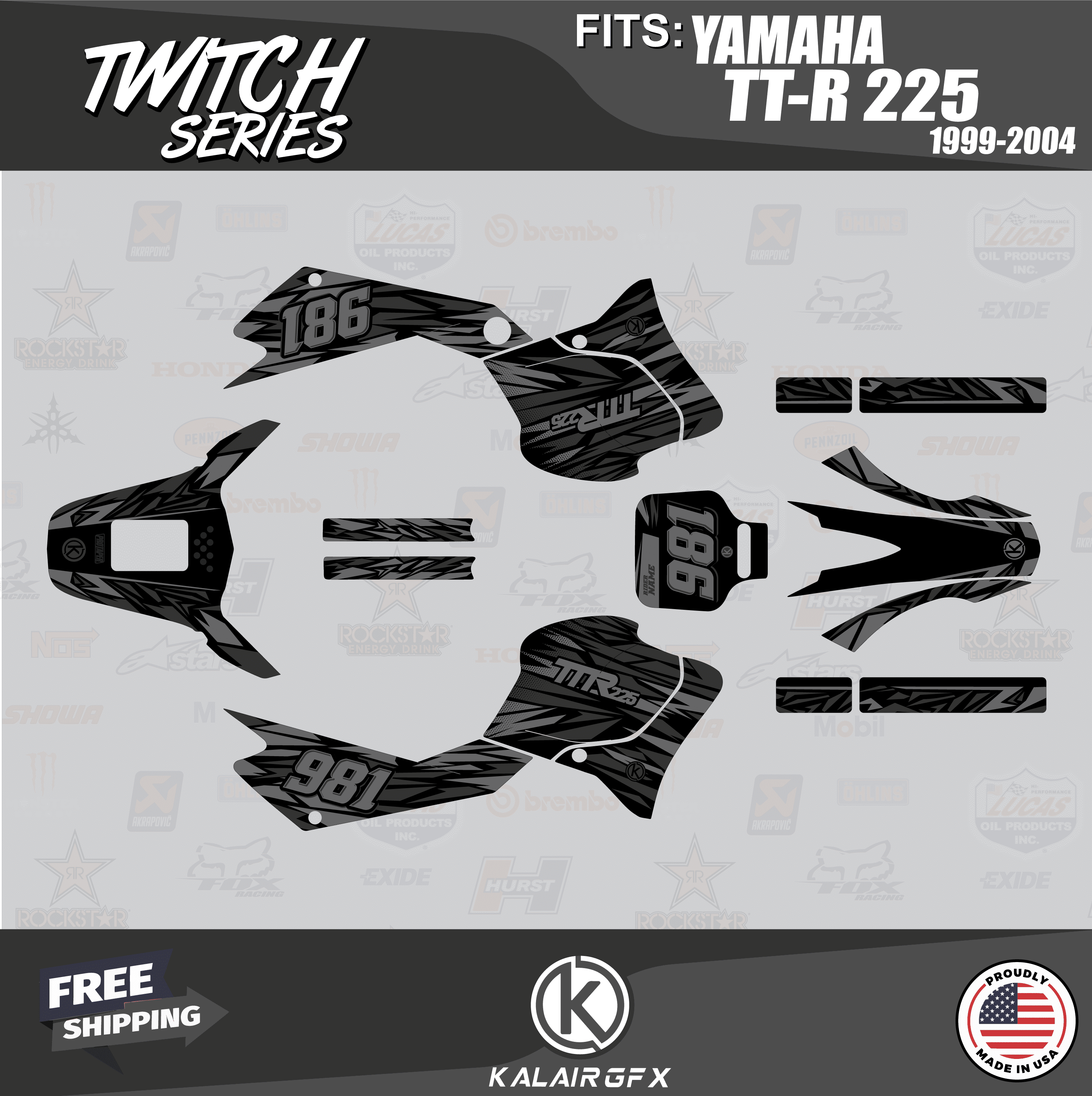 Kalair GFX Graphics Kit for Yamaha TTR225 (1999-2004) Twitch Series ...