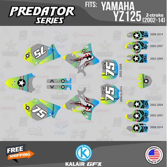 Kalair GFX Graphics Kit for Yamaha YZ125 (2002-2004) Predator Series