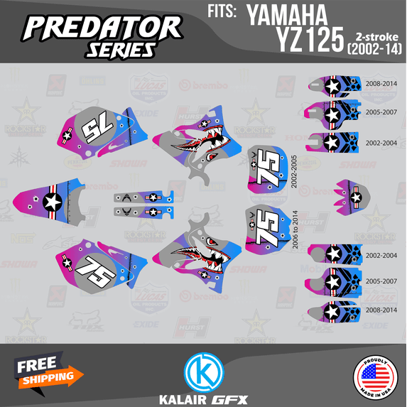 Kalair GFX Graphics Kit for Yamaha YZ125 (2006-2007) Predator Series