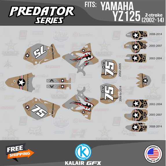 Kalair GFX Graphics Kit for Yamaha YZ125 (2008-2014) Predator Series