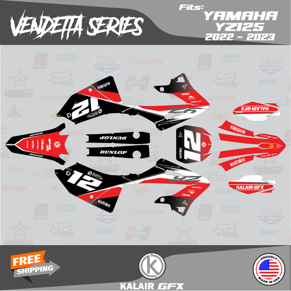 Kalair GFX Graphics Kit for Yamaha YZ125 (2022-2023) Vendetta Series