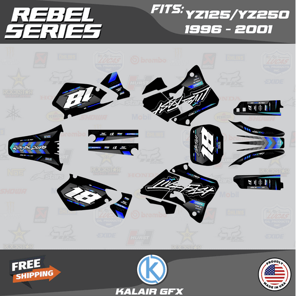 Kalair GFX Graphics Kit for Yamaha YZ250 (1996-2001) Rebel Series