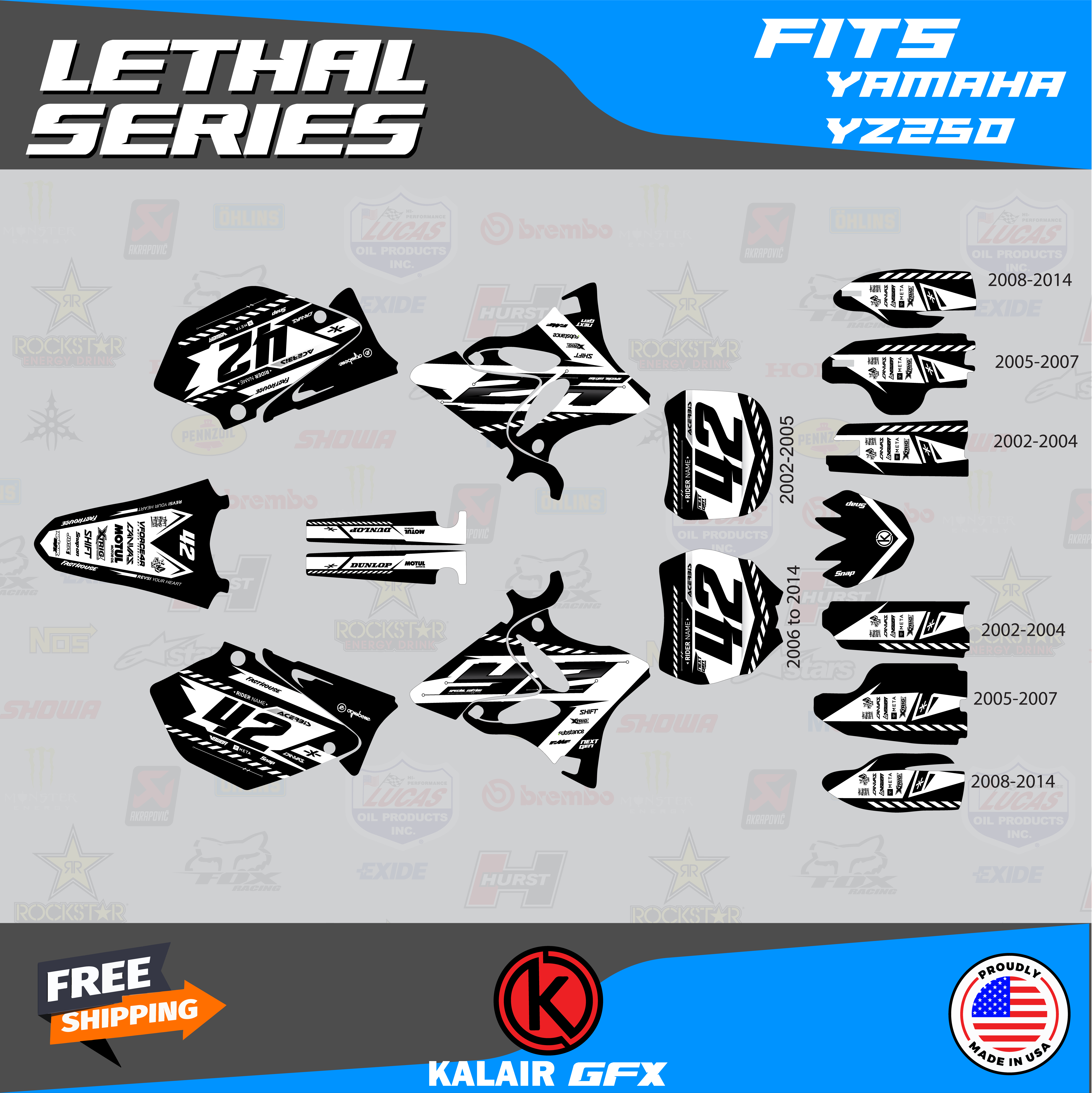 Kalair GFX Graphics Kit for Yamaha YZ250 (2005) Lethal Series