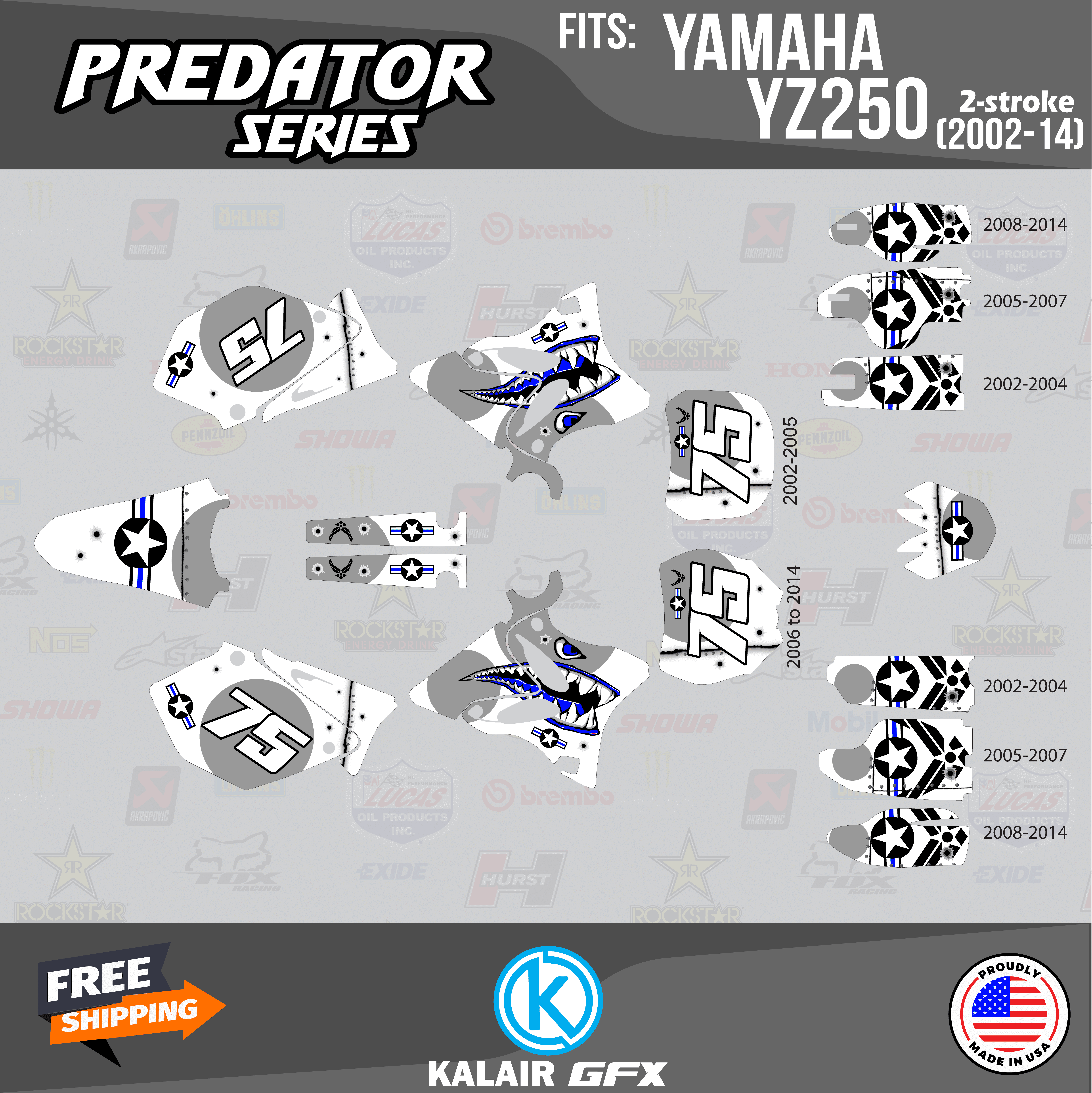 Kalair GFX Graphics Kit for Yamaha YZ250 (2005) Predator Series