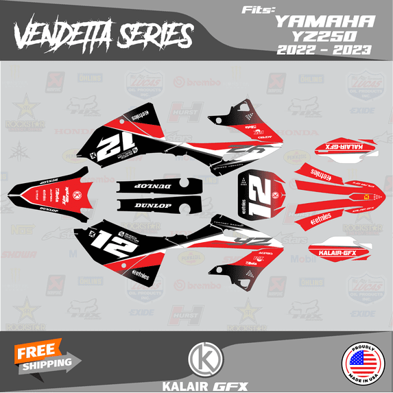 Kalair GFX Graphics Kit for Yamaha YZ250 (2022-2023) Vendetta Series