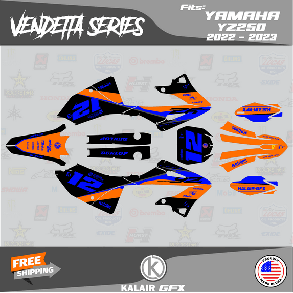 Kalair GFX Graphics Kit for Yamaha YZ250 (2022-2023) Vendetta Series