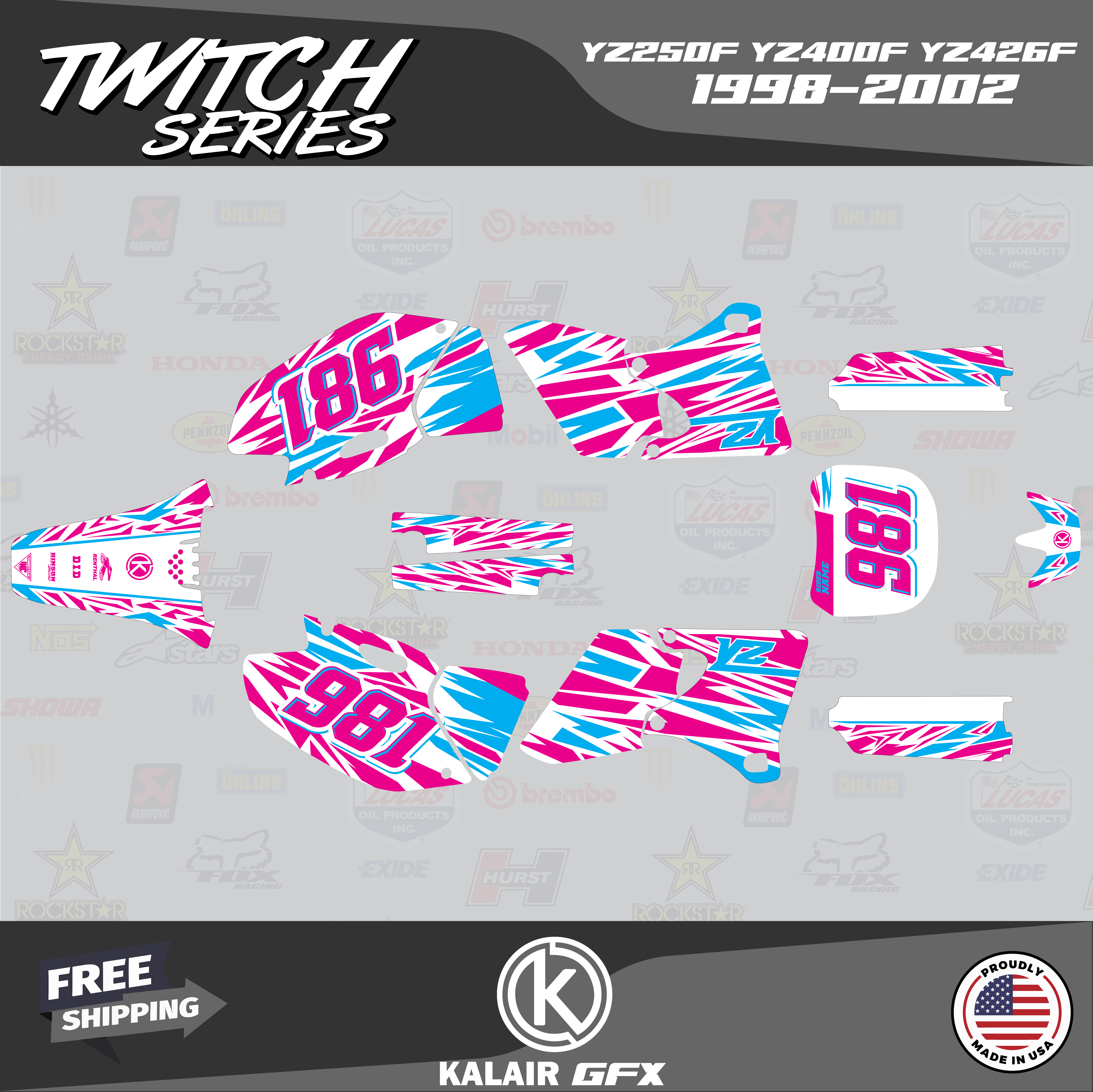 Kalair GFX Graphics Kit for Yamaha YZ400F (1998-2002) Twitch Series ...